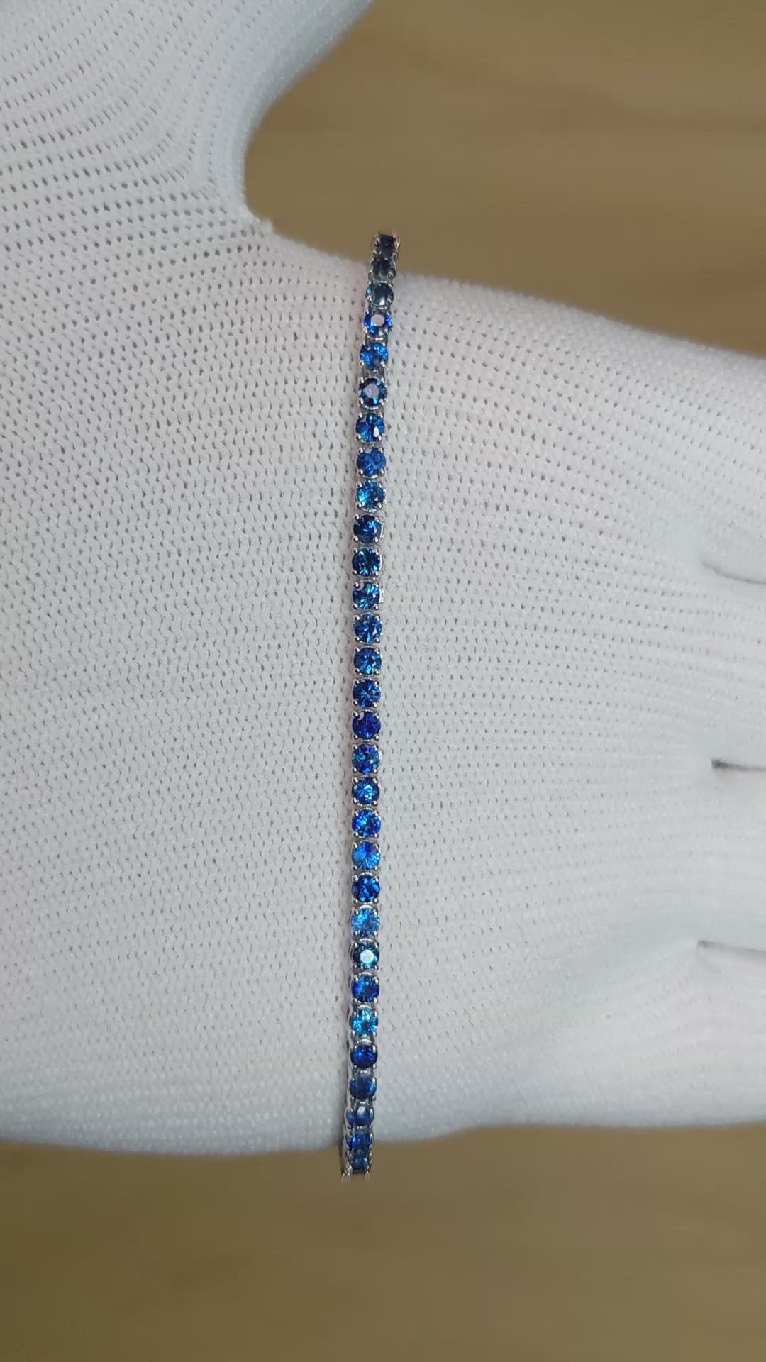 3.46 Ct.Tw.Total Carat Weight Blue Sapphire Tennis/Line Bracelet, 14K White Gold Size Video