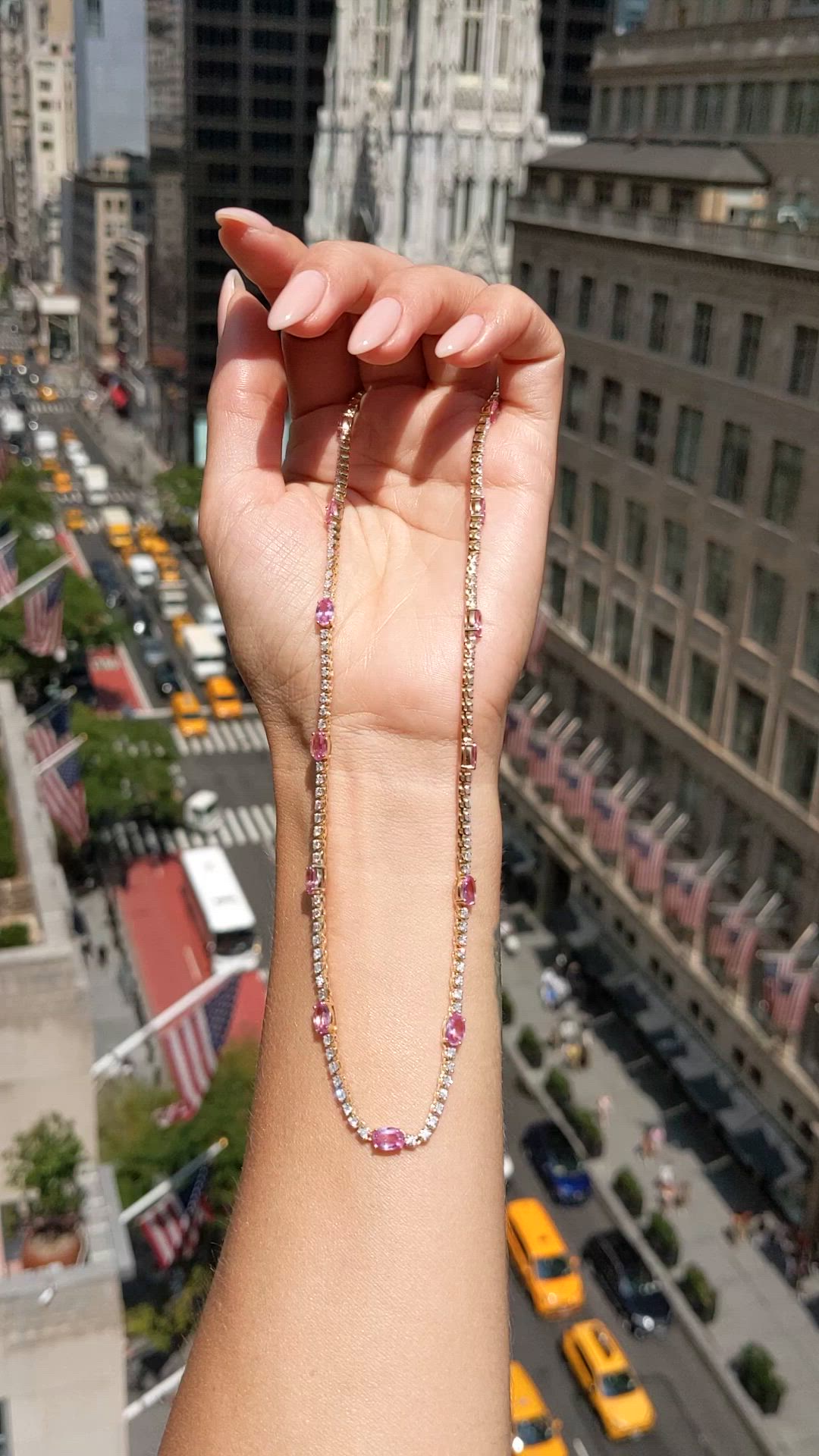 6.58 Ct. Pink Sapphire and Natural Diamond Accent Stones Necklace, 14K White Gold Size Video