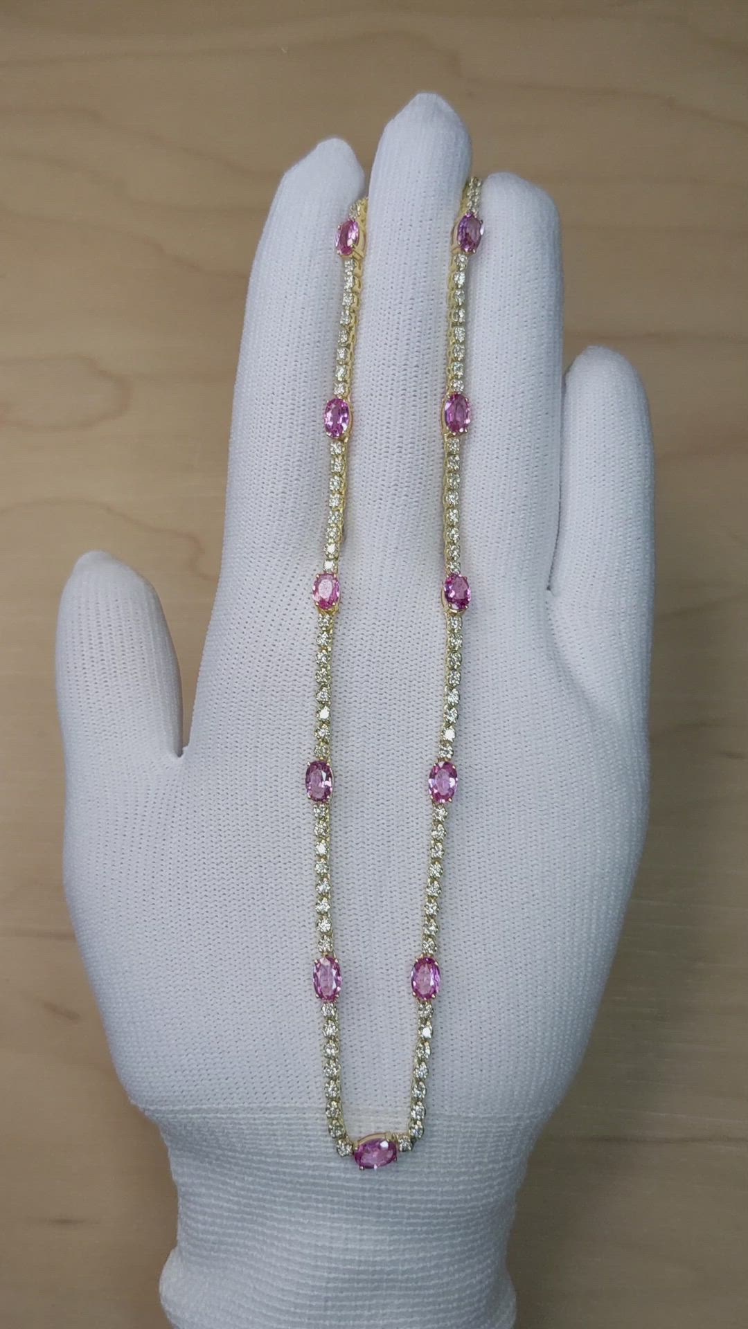 6.58 Ct. Pink Sapphire and Natural Diamond Accent Stones Necklace, 14K White Gold Size Video