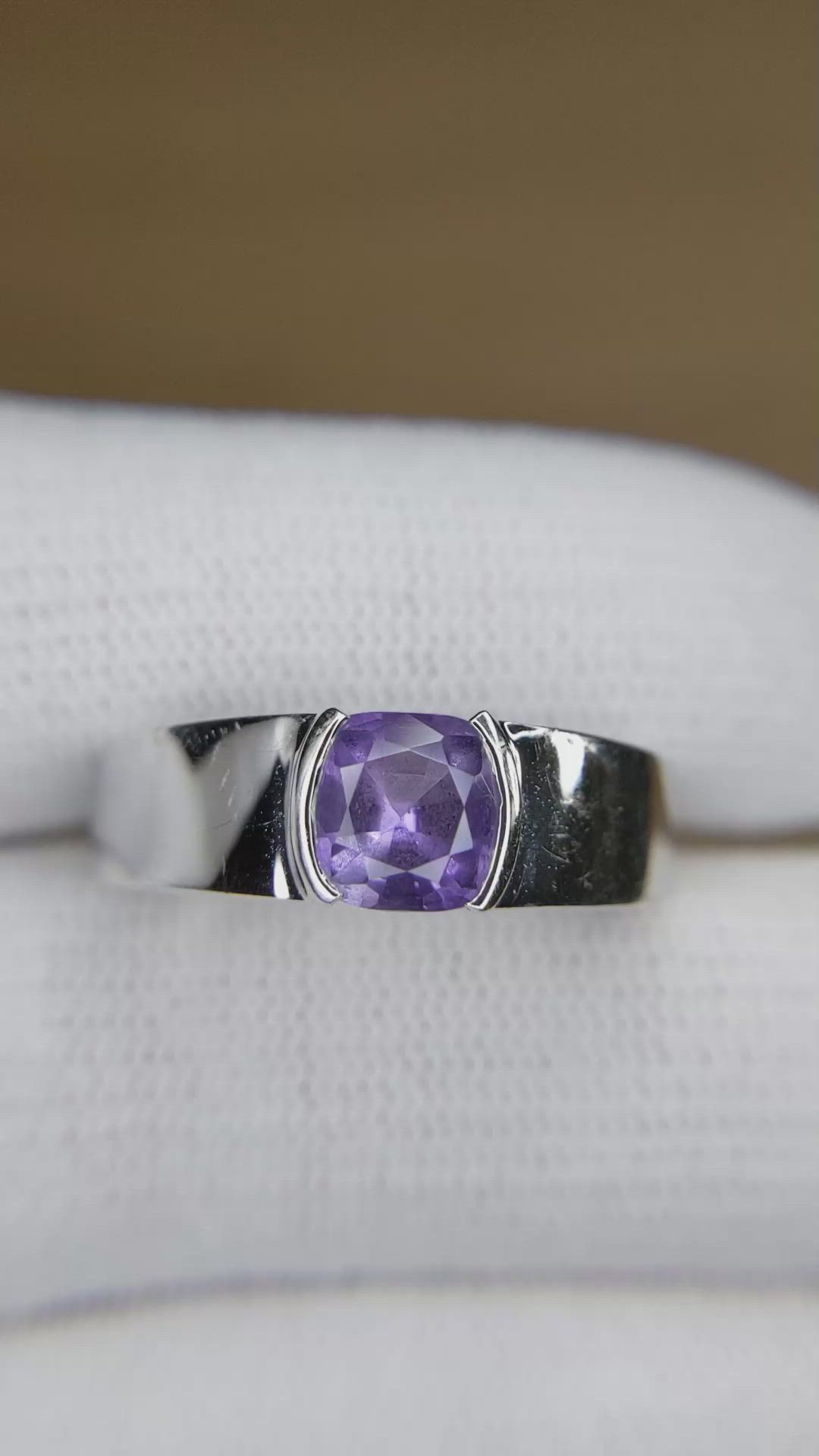 1.89 Ct. Purple Sapphire Men's Ring, 14K White Gold Size Video