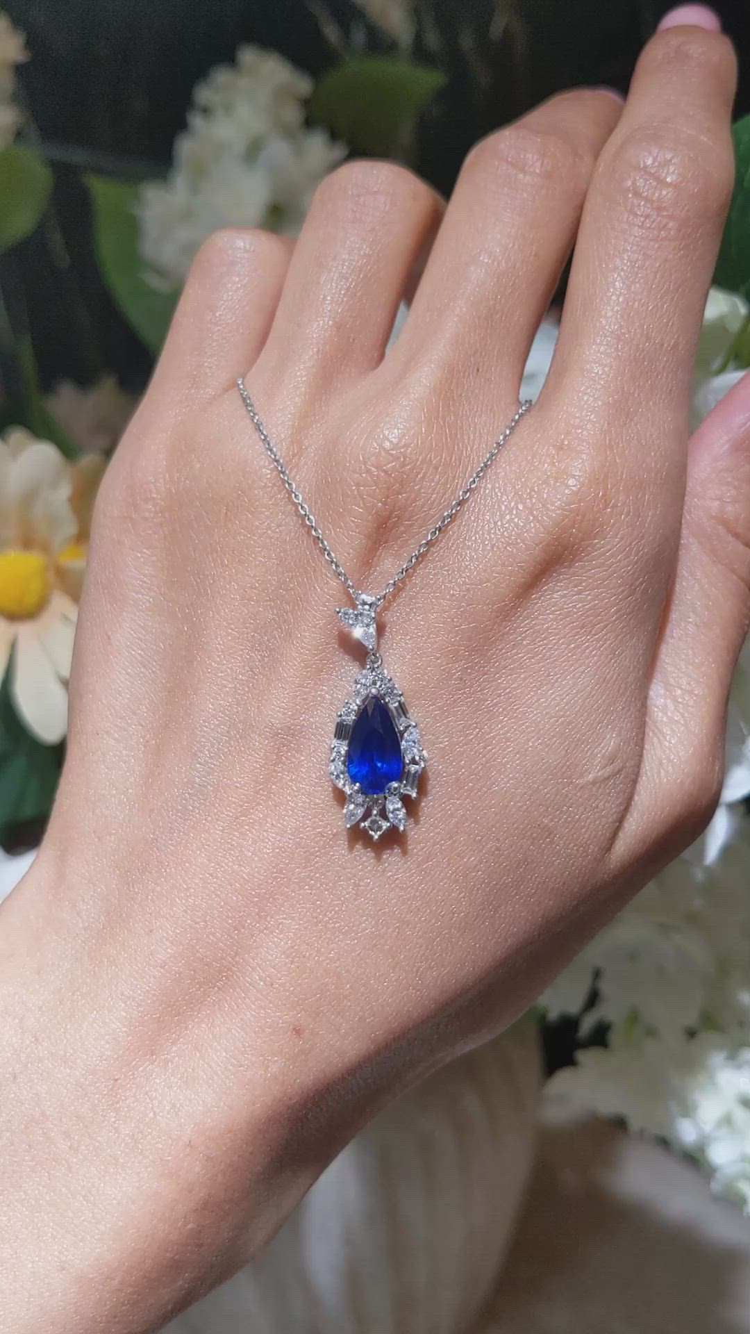 2.62 Ct. Blue Sapphire and Natural Diamond Halo Pendant, Platinum 950 Size Video