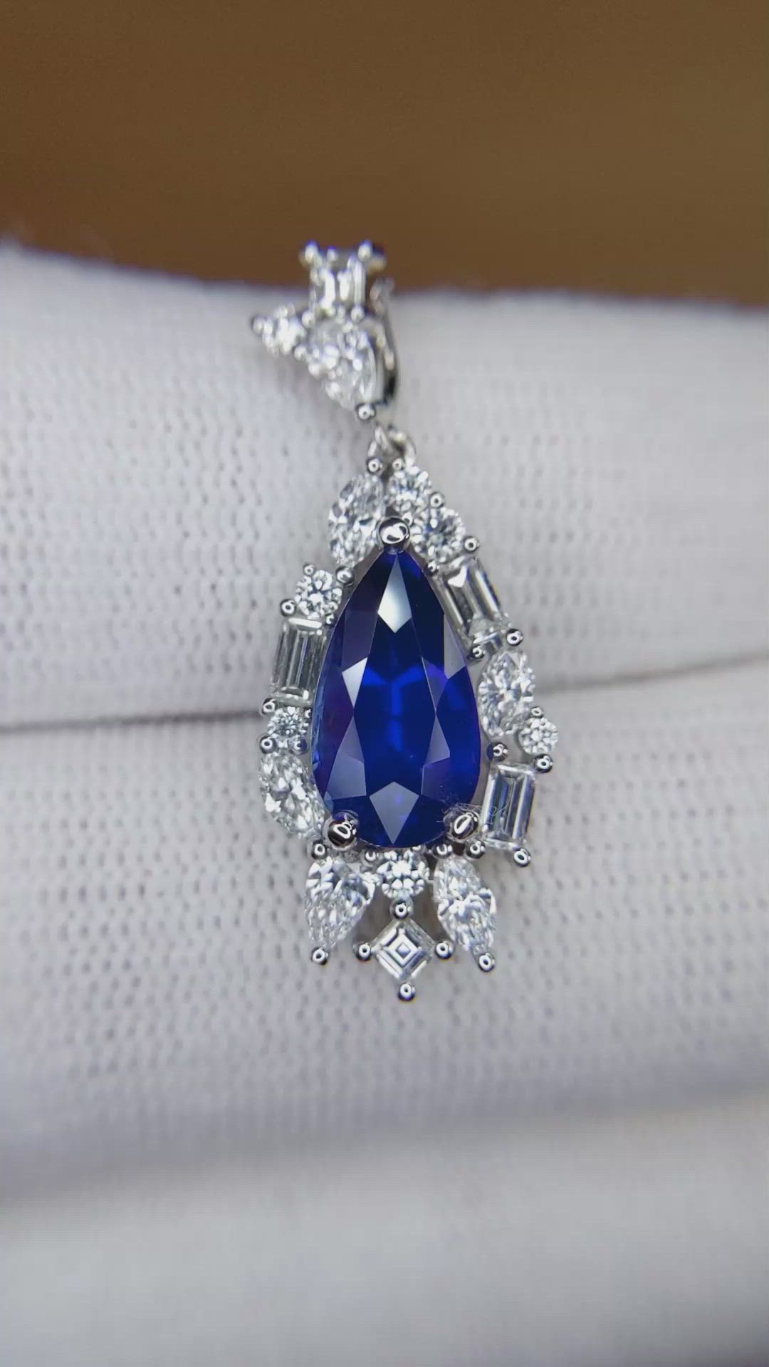 2.62 Ct. Blue Sapphire and Natural Diamond Halo Pendant, Platinum 950 Size Video
