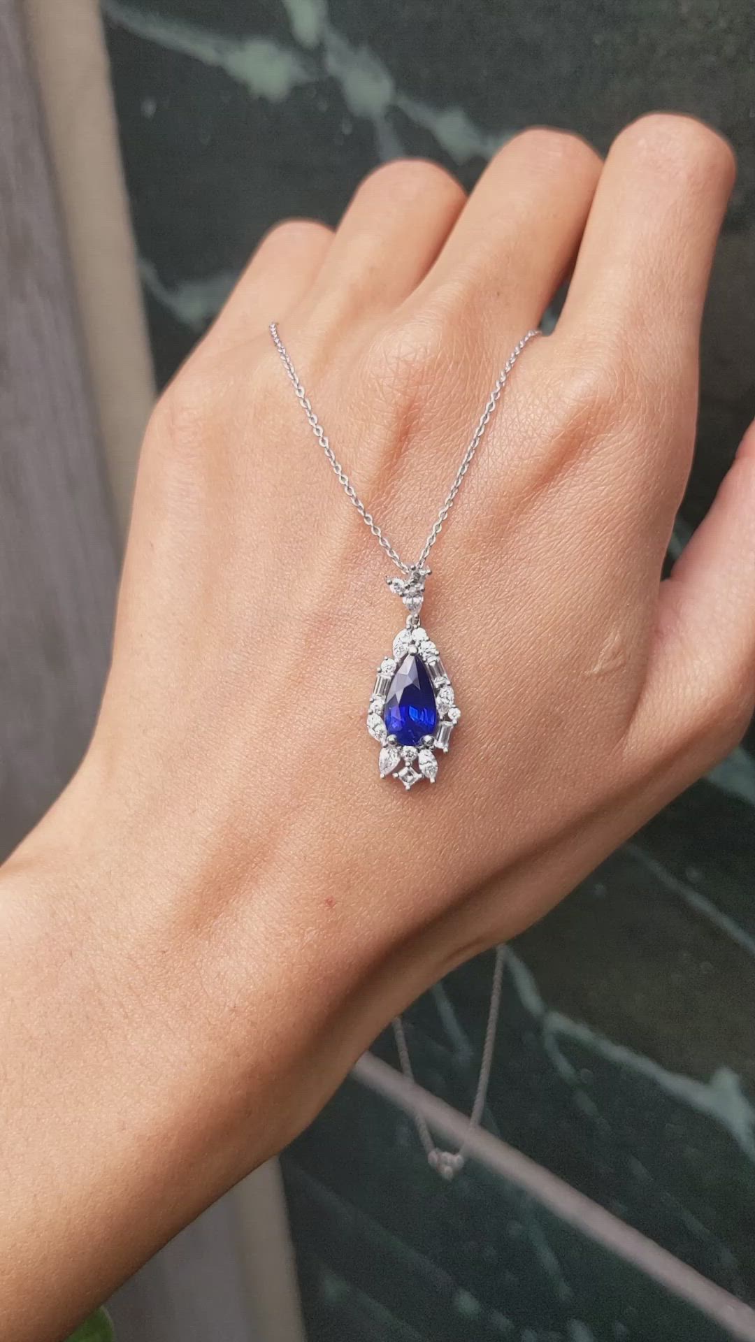 2.62 Ct. Blue Sapphire and Natural Diamond Halo Pendant, Platinum 950 Size Video