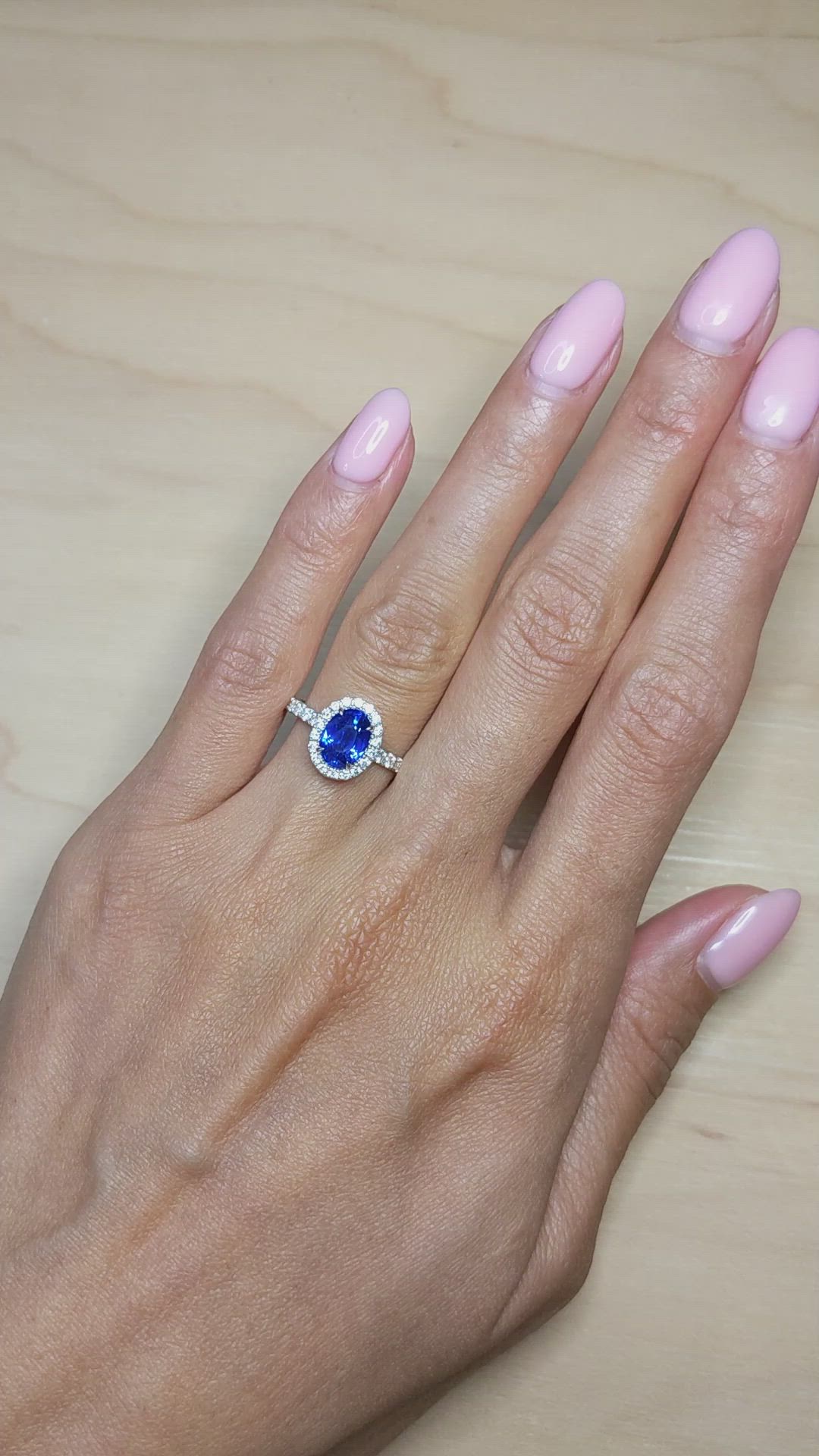 2.06 Ct. Blue Sapphire and Natural Diamond Pave Ring, 18K White Gold Size Video