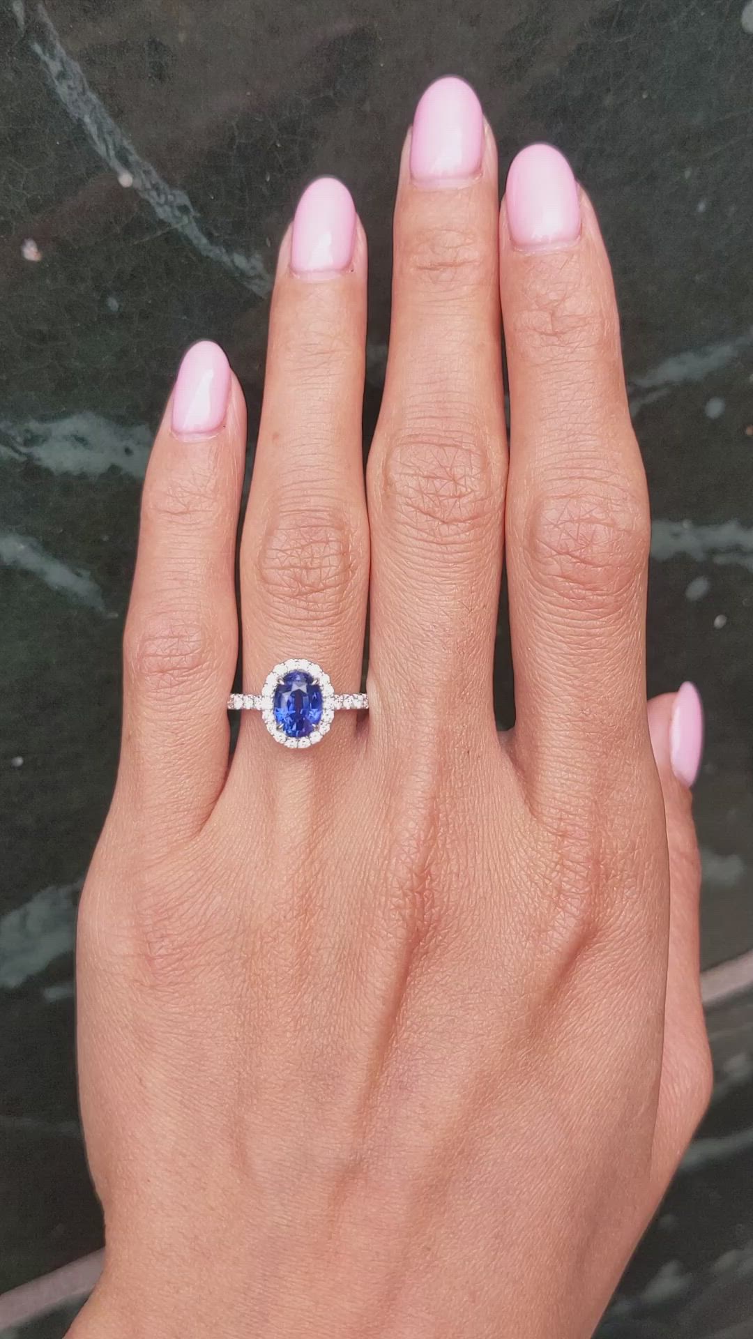2.06 Ct. Blue Sapphire and Natural Diamond Pave Ring, 18K White Gold Size Video