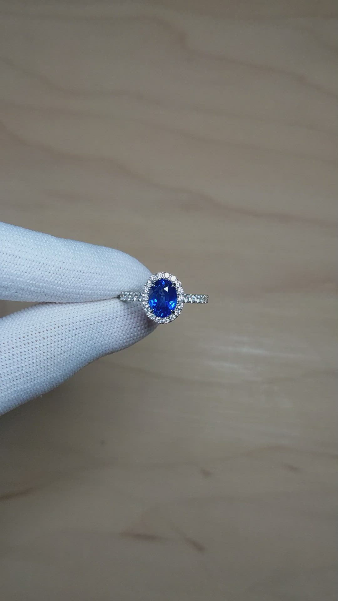 2.06 Ct. Blue Sapphire and Natural Diamond Pave Ring, 18K White Gold Size Video