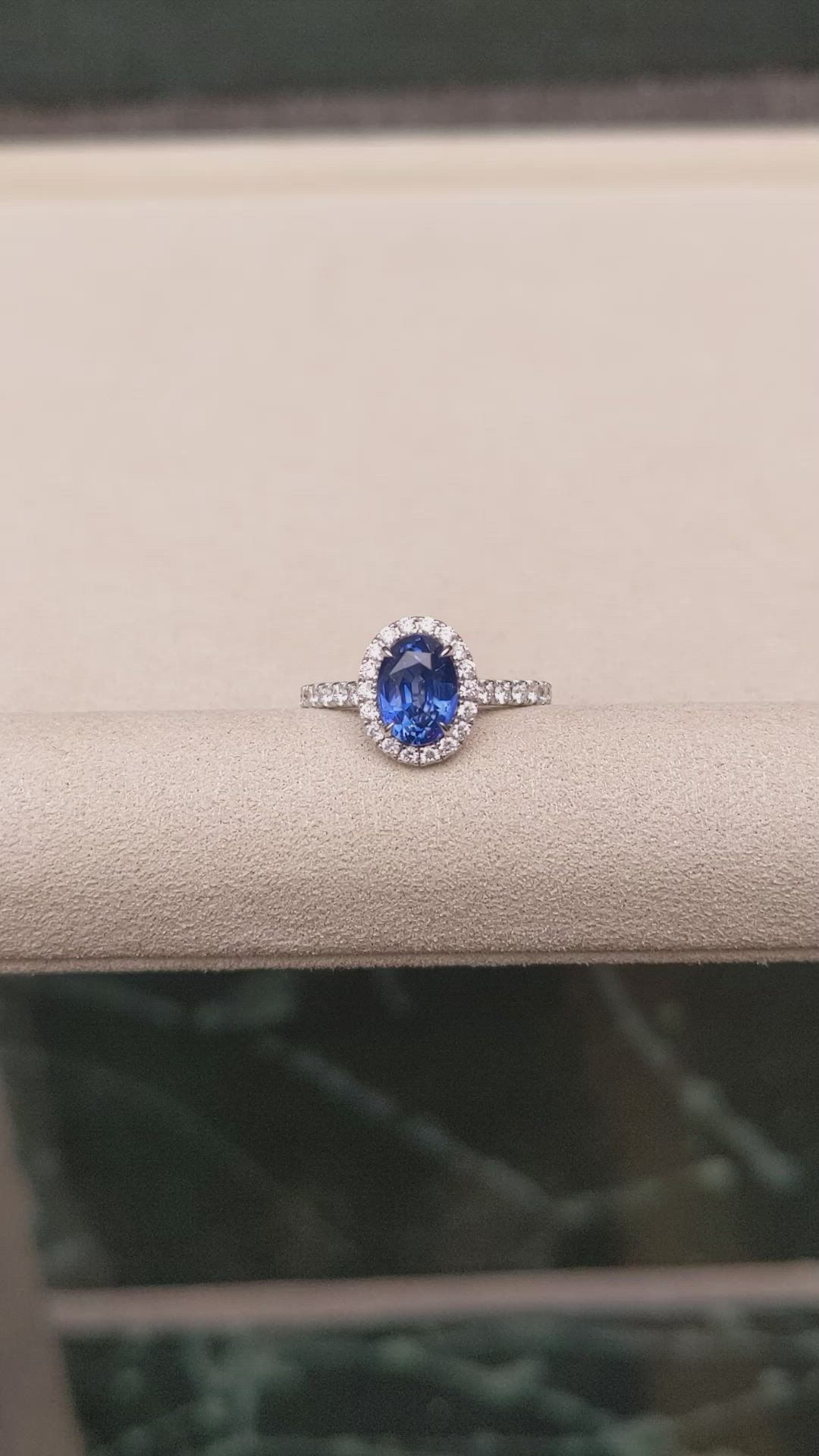 2.06 Ct. Blue Sapphire and Natural Diamond Pave Ring, 18K White Gold Size Video