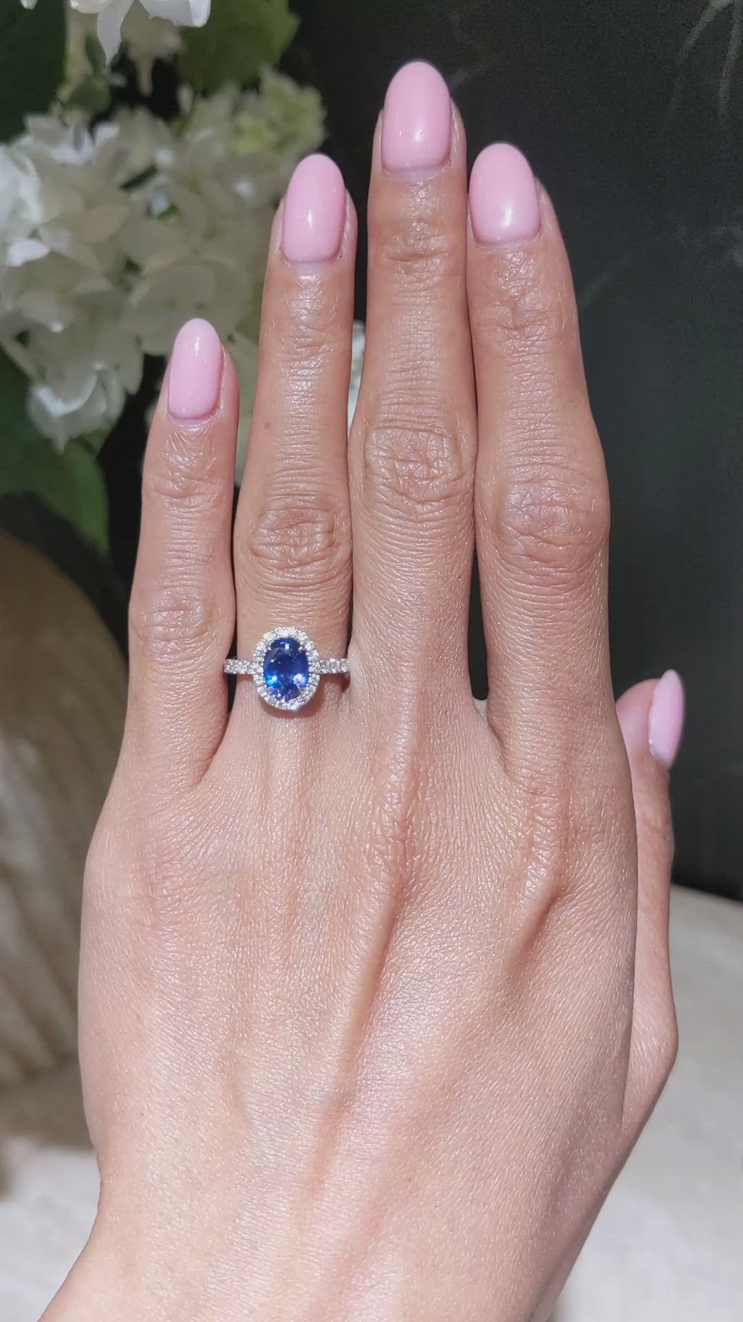 2.06 Ct. Blue Sapphire and Natural Diamond Pave Ring, 18K White Gold Size Video