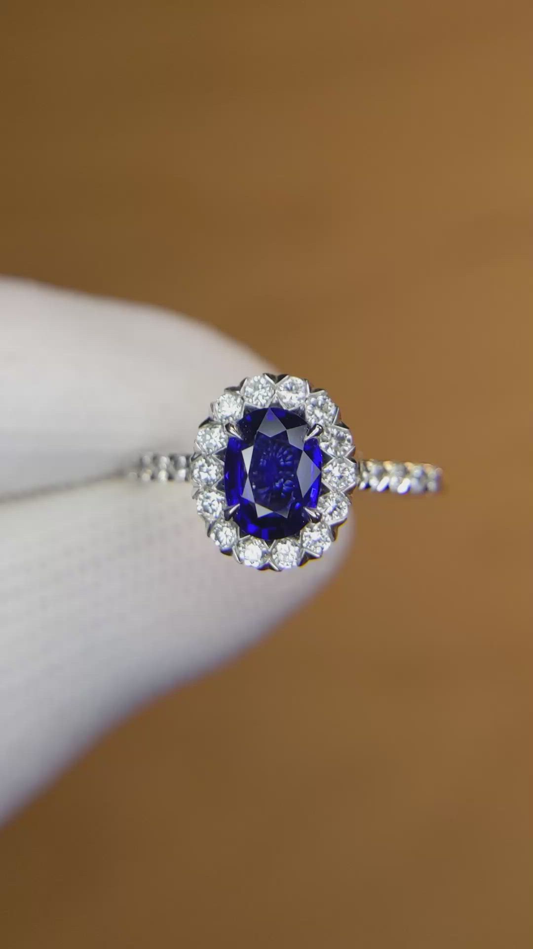 0.87 Ct. Blue Sapphire and Natural Diamond Pave Ring, 18K White Gold Size Video