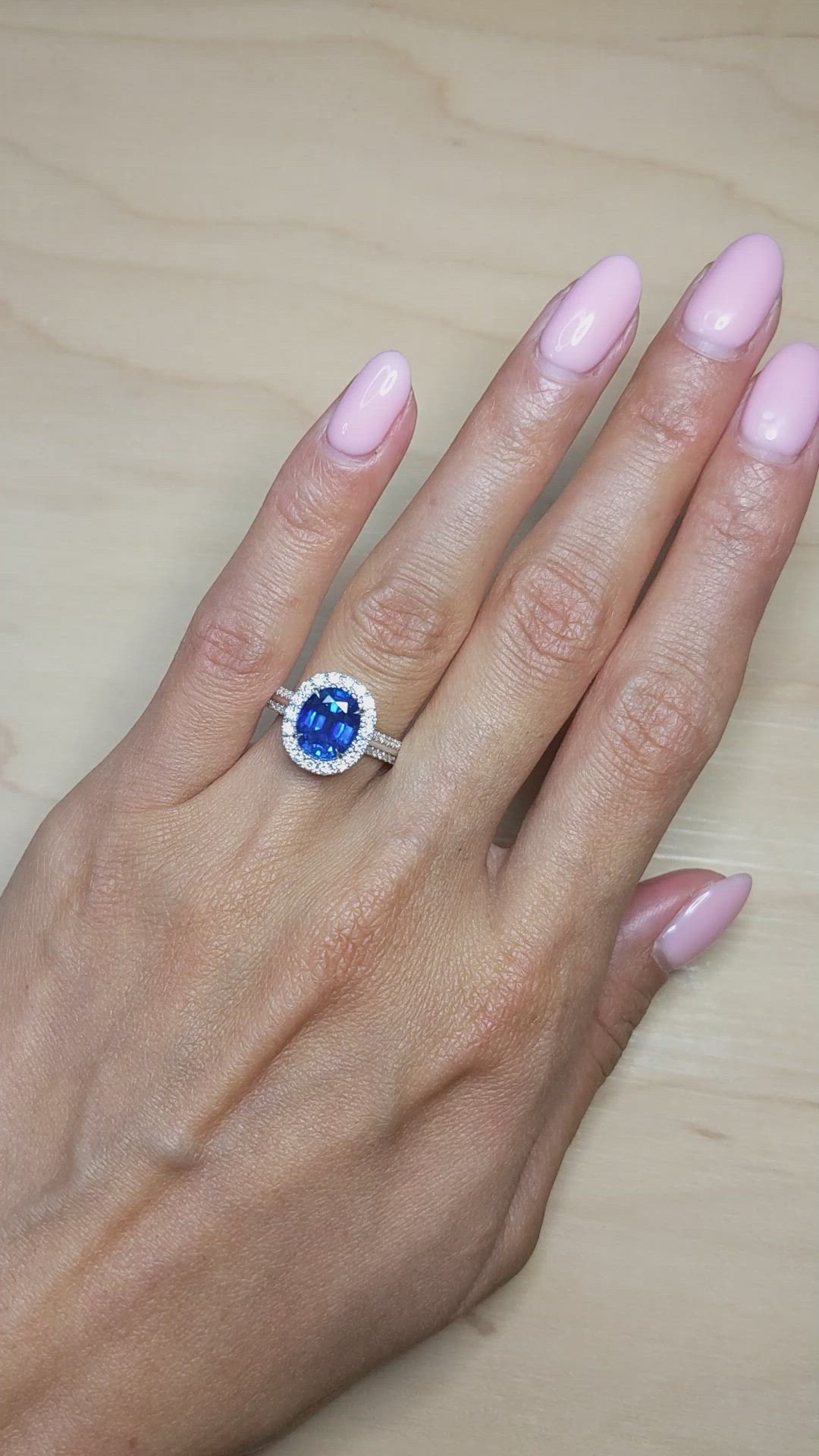 3.11 Ct. Blue Sapphire and Natural Diamond Pave Ring, 18K White Gold Size Video
