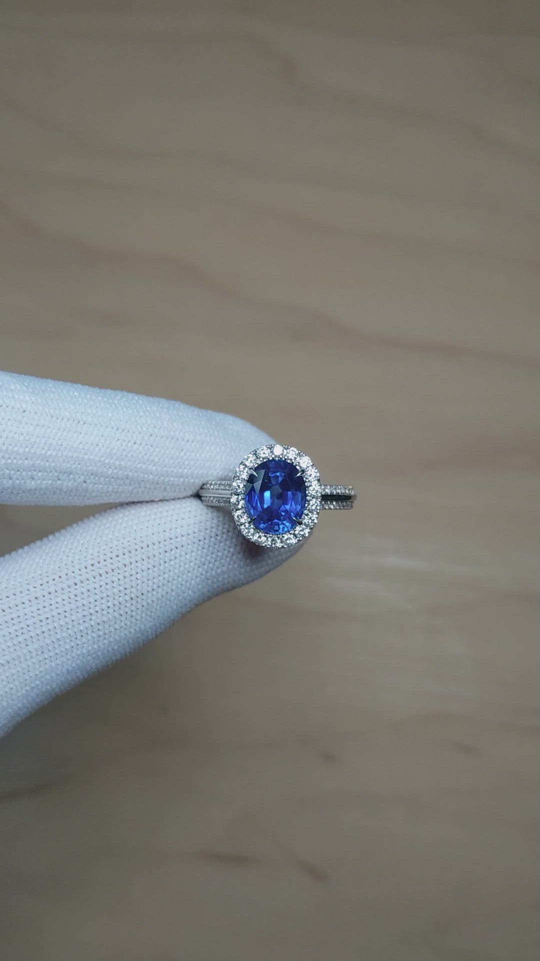 3.11 Ct. Blue Sapphire and Natural Diamond Pave Ring, 18K White Gold Size Video