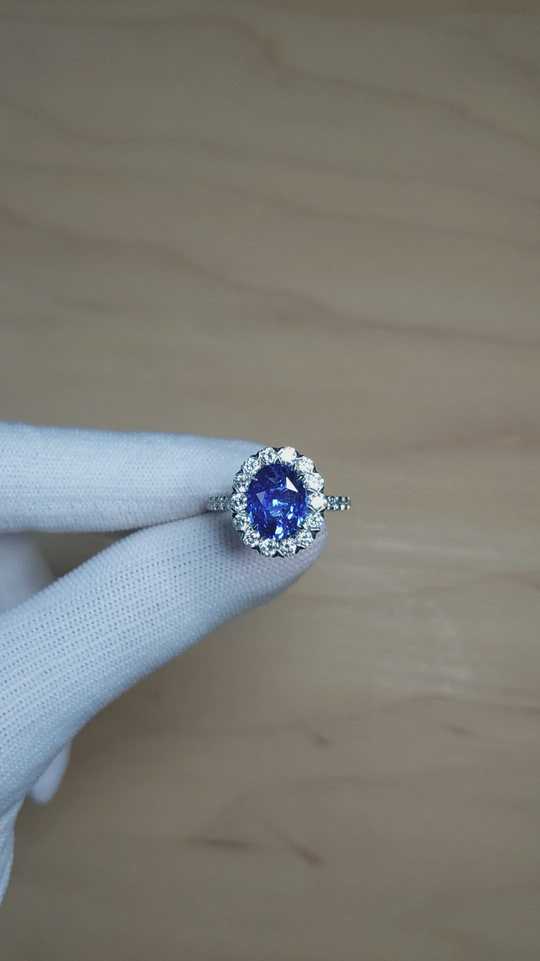 3.28 Ct. Blue Sapphire and Natural Diamond Pave Ring, 18K White Gold Size Video
