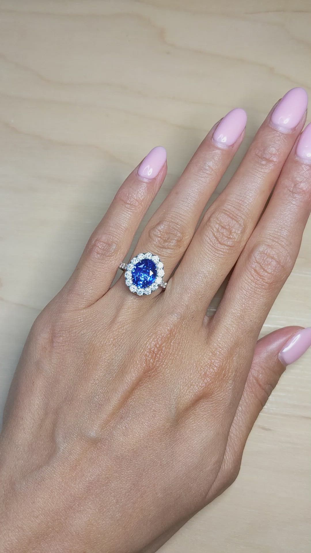 3.28 Ct. Blue Sapphire and Natural Diamond Pave Ring, 18K White Gold Size Video