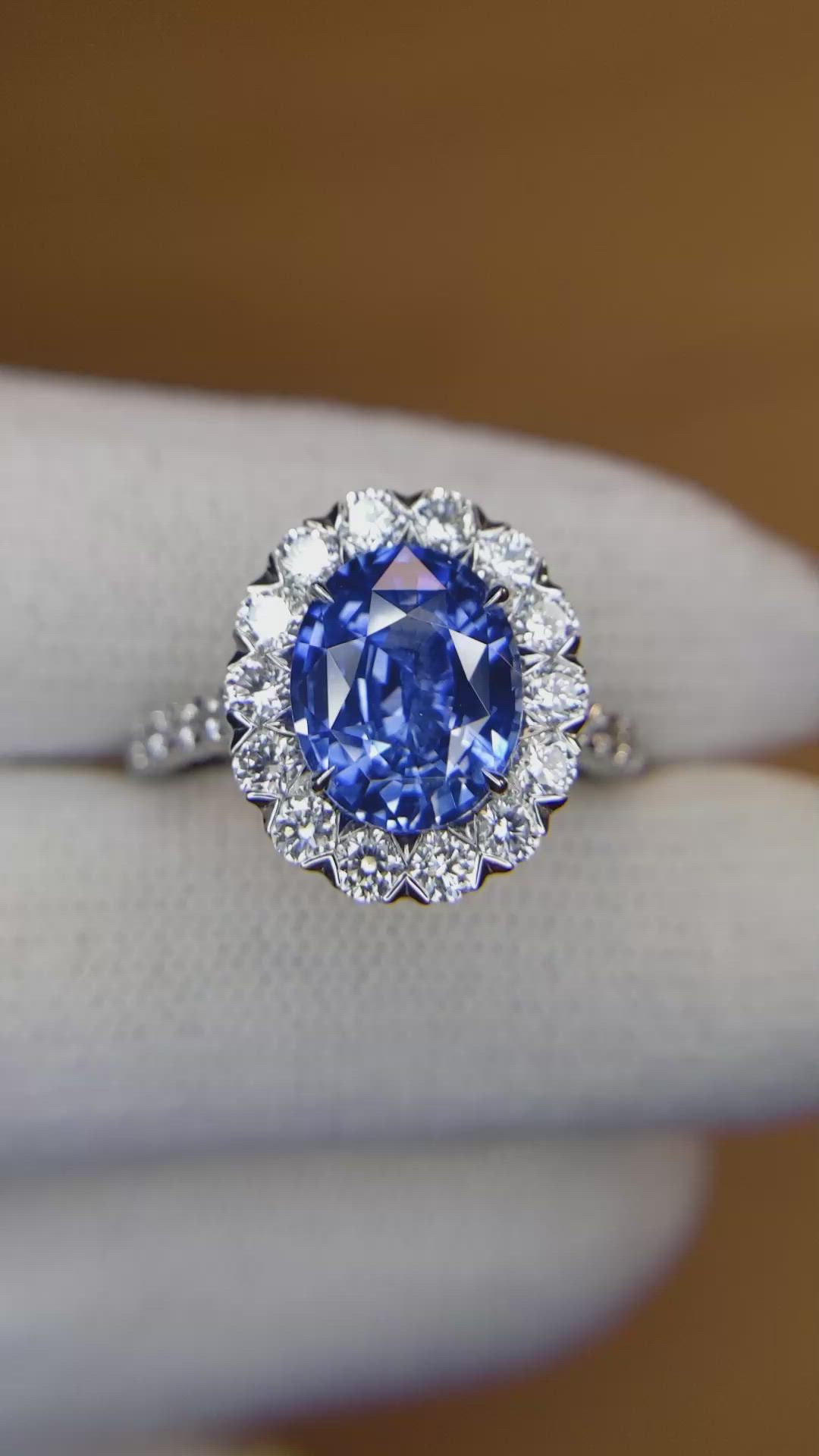 3.28 Ct. Blue Sapphire and Natural Diamond Pave Ring, 18K White Gold Size Video