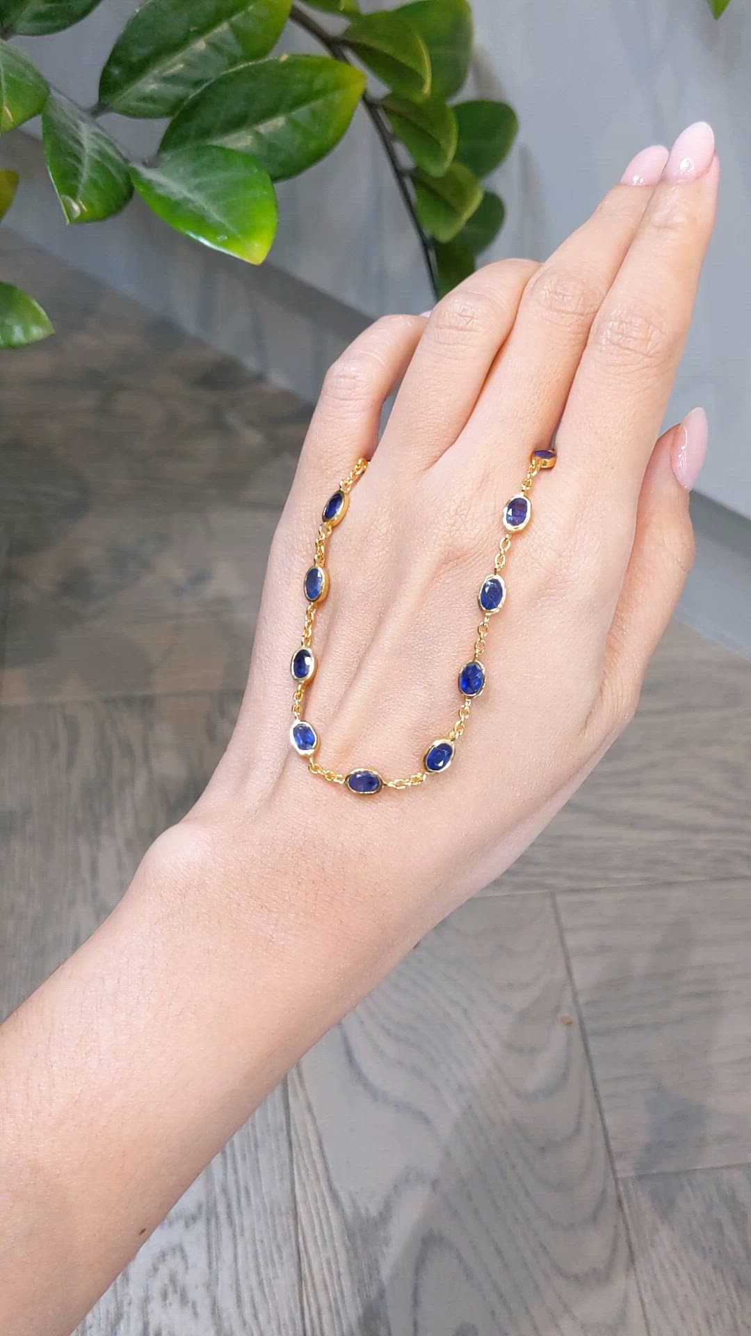 9.17 Ct. Blue Sapphire Bezel Necklace, 22K Gold Plated Silver Size Video
