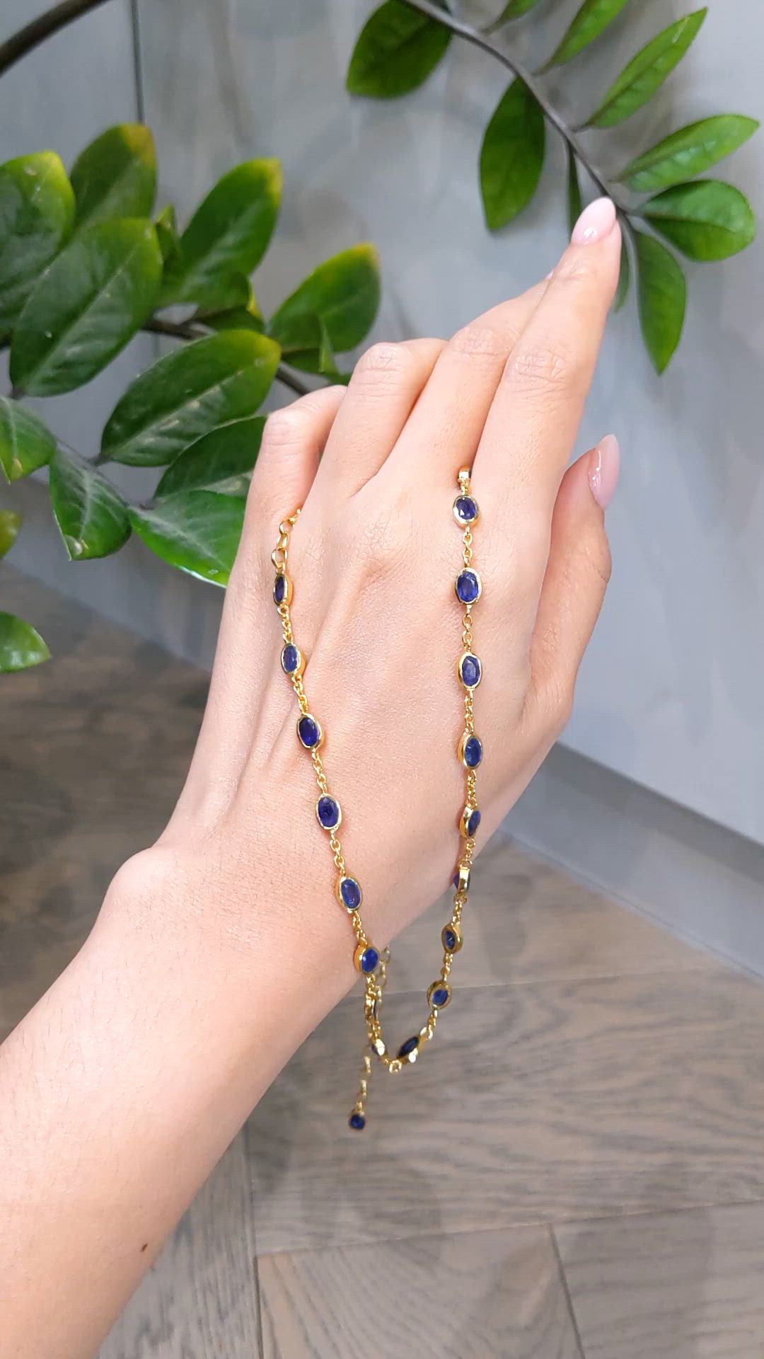 9.17 Ct. Blue Sapphire Bezel Necklace, 22K Gold Plated Silver Size Video