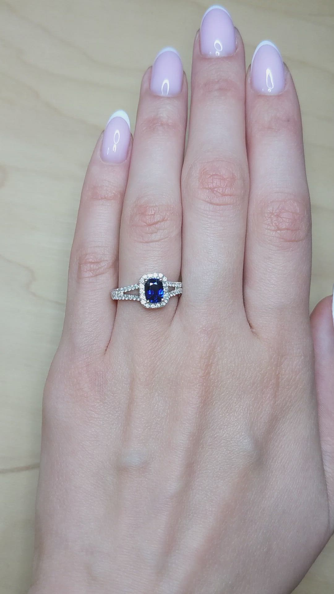 1.02 Ct. Blue Sapphire and Natural Diamond Pave Ring, 18K White Gold Size Video