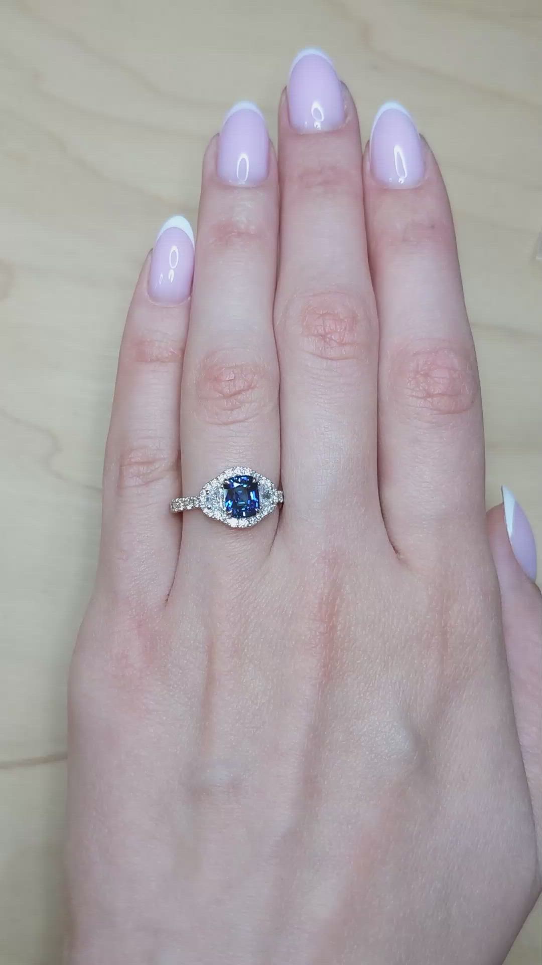 1.72 Ct. Blue Sapphire and Natural Diamond Pave Ring, 18K White Gold Size Video