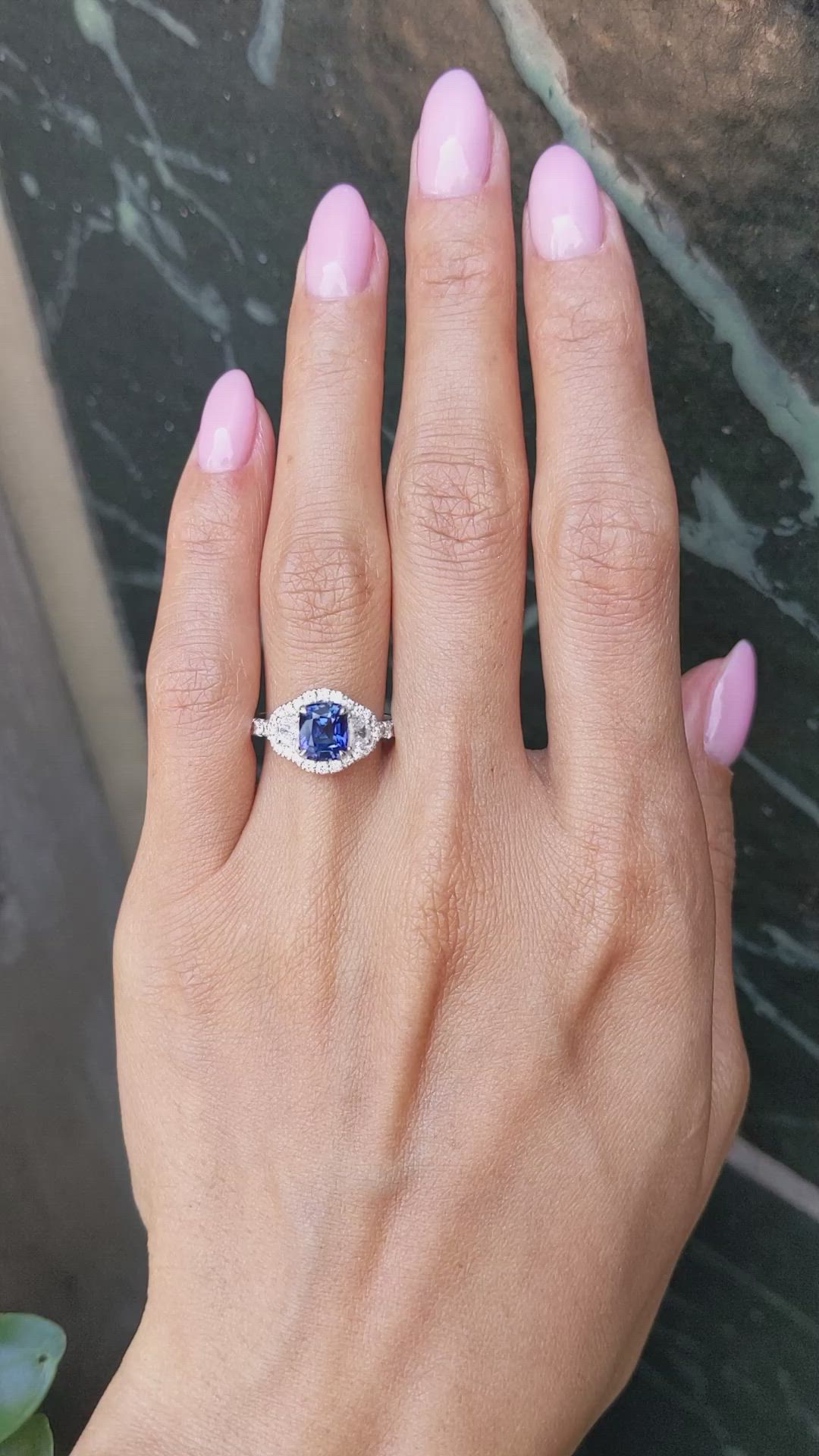 1.72 Ct. Blue Sapphire and Natural Diamond Pave Ring, 18K White Gold Size Video
