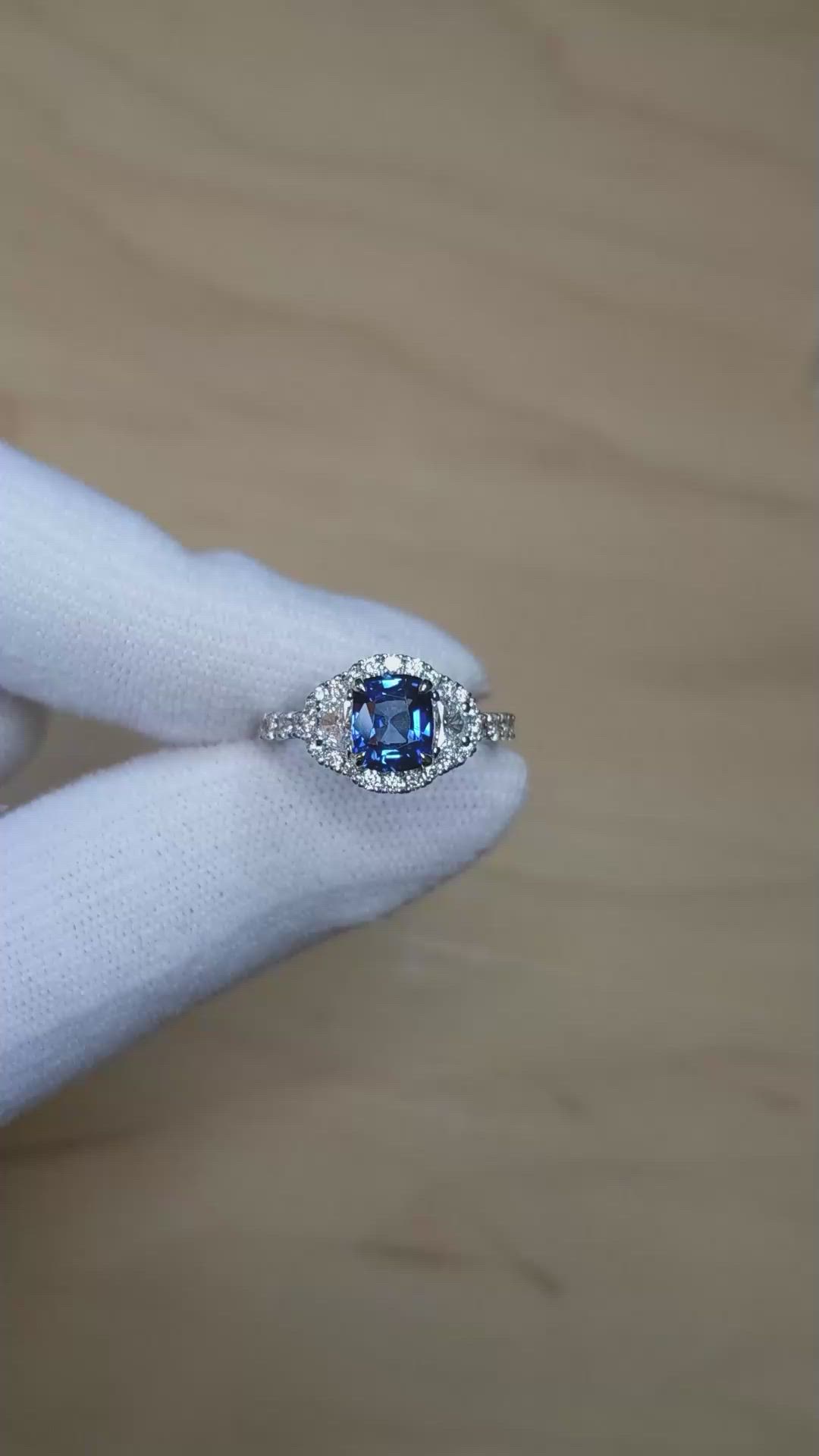 1.72 Ct. Blue Sapphire and Natural Diamond Pave Ring, 18K White Gold Size Video
