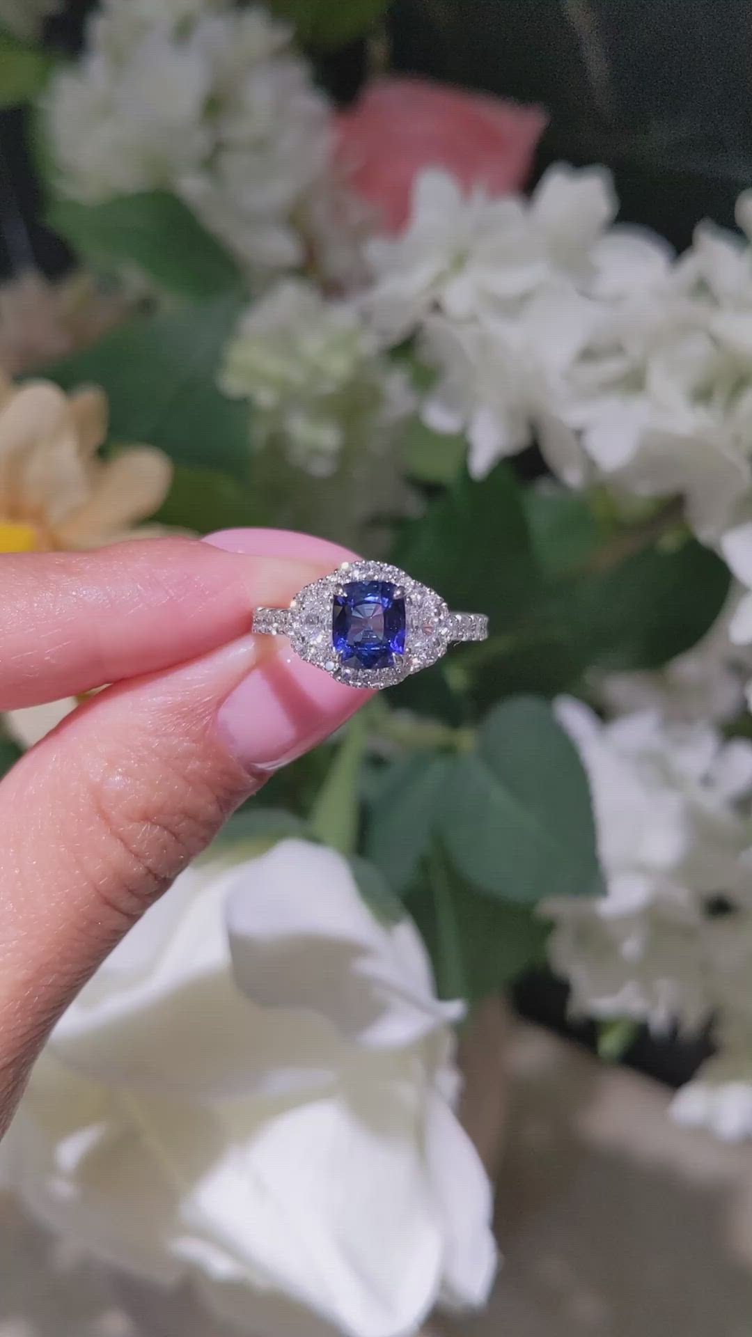 1.72 Ct. Blue Sapphire and Natural Diamond Pave Ring, 18K White Gold Size Video