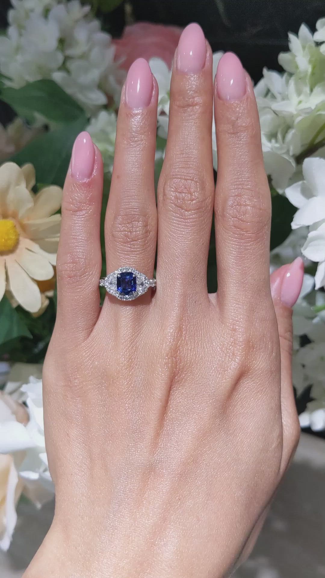 1.72 Ct. Blue Sapphire and Natural Diamond Pave Ring, 18K White Gold Size Video