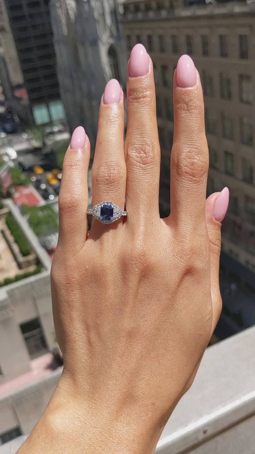 1.72 Ct. Blue Sapphire and Natural Diamond Pave Ring, 18K White Gold Size Video