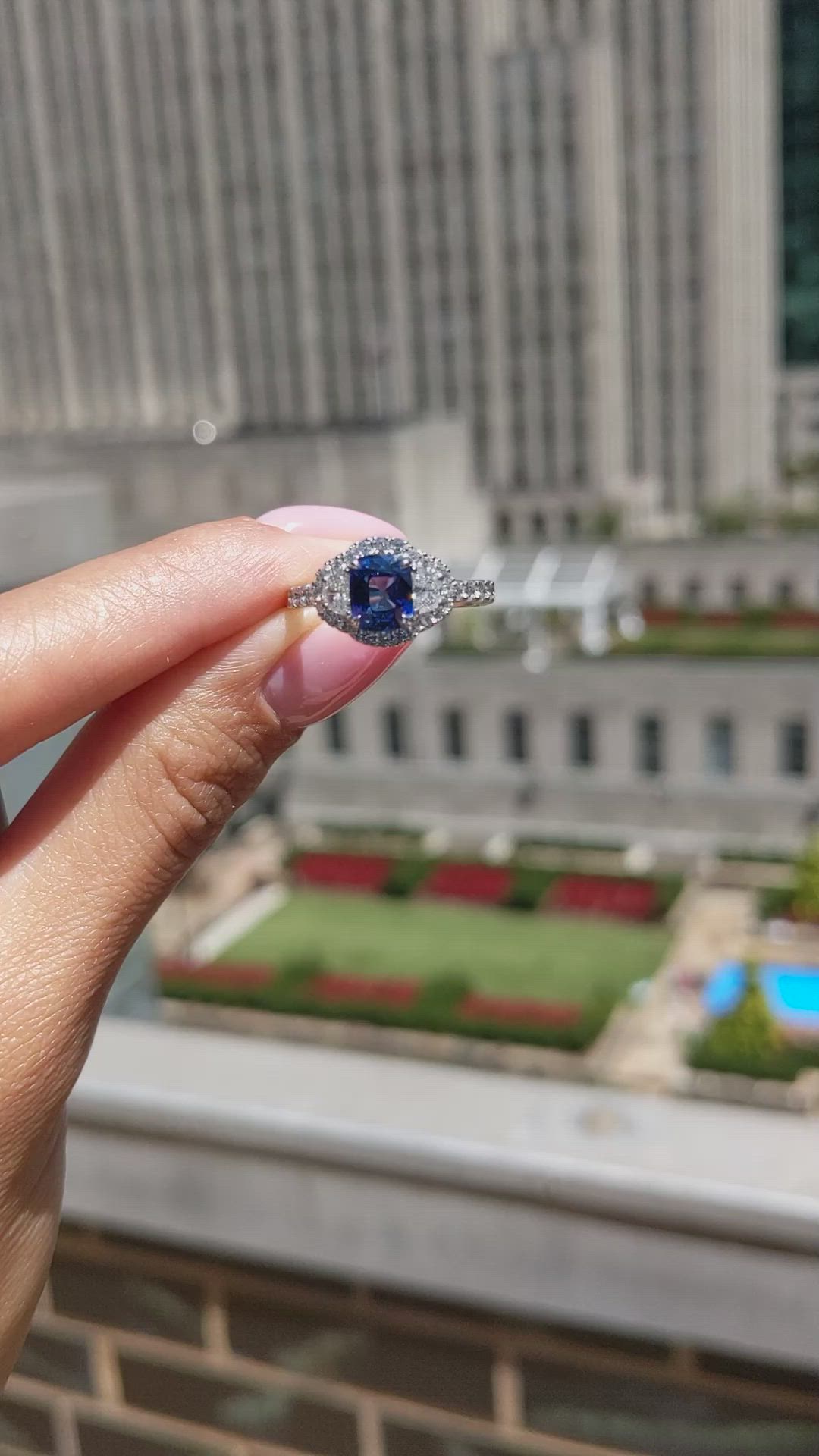 1.72 Ct. Blue Sapphire and Natural Diamond Pave Ring, 18K White Gold Size Video