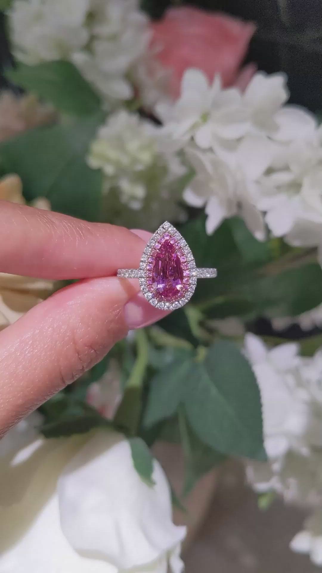 1.88 Ct. Pink Sapphire and Natural Diamond Pave Ring, 18K White & Yellow Size Video