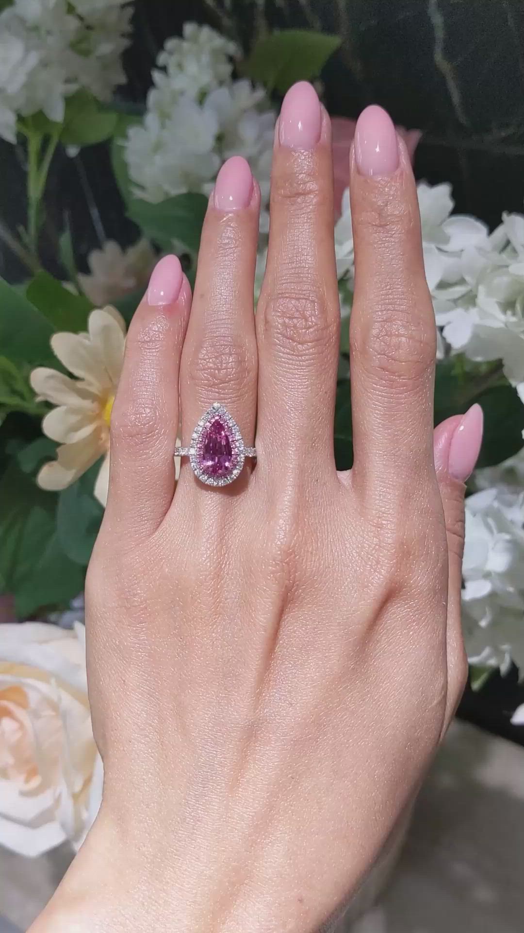 1.88 Ct. Pink Sapphire and Natural Diamond Pave Ring, 18K White & Yellow Size Video