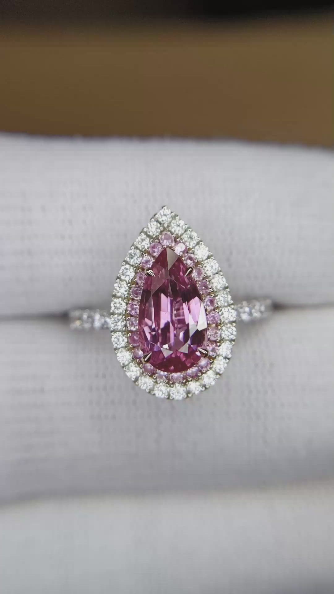1.88 Ct. Pink Sapphire and Natural Diamond Pave Ring, 18K White & Yellow Size Video