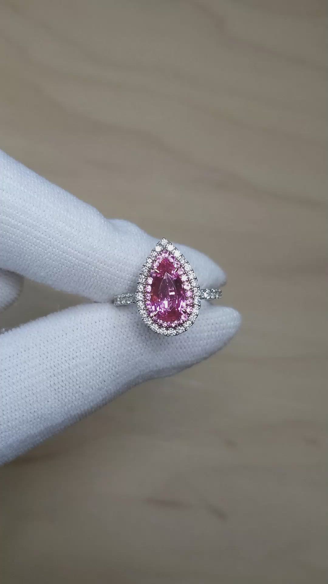 1.88 Ct. Pink Sapphire and Natural Diamond Pave Ring, 18K White & Yellow Size Video