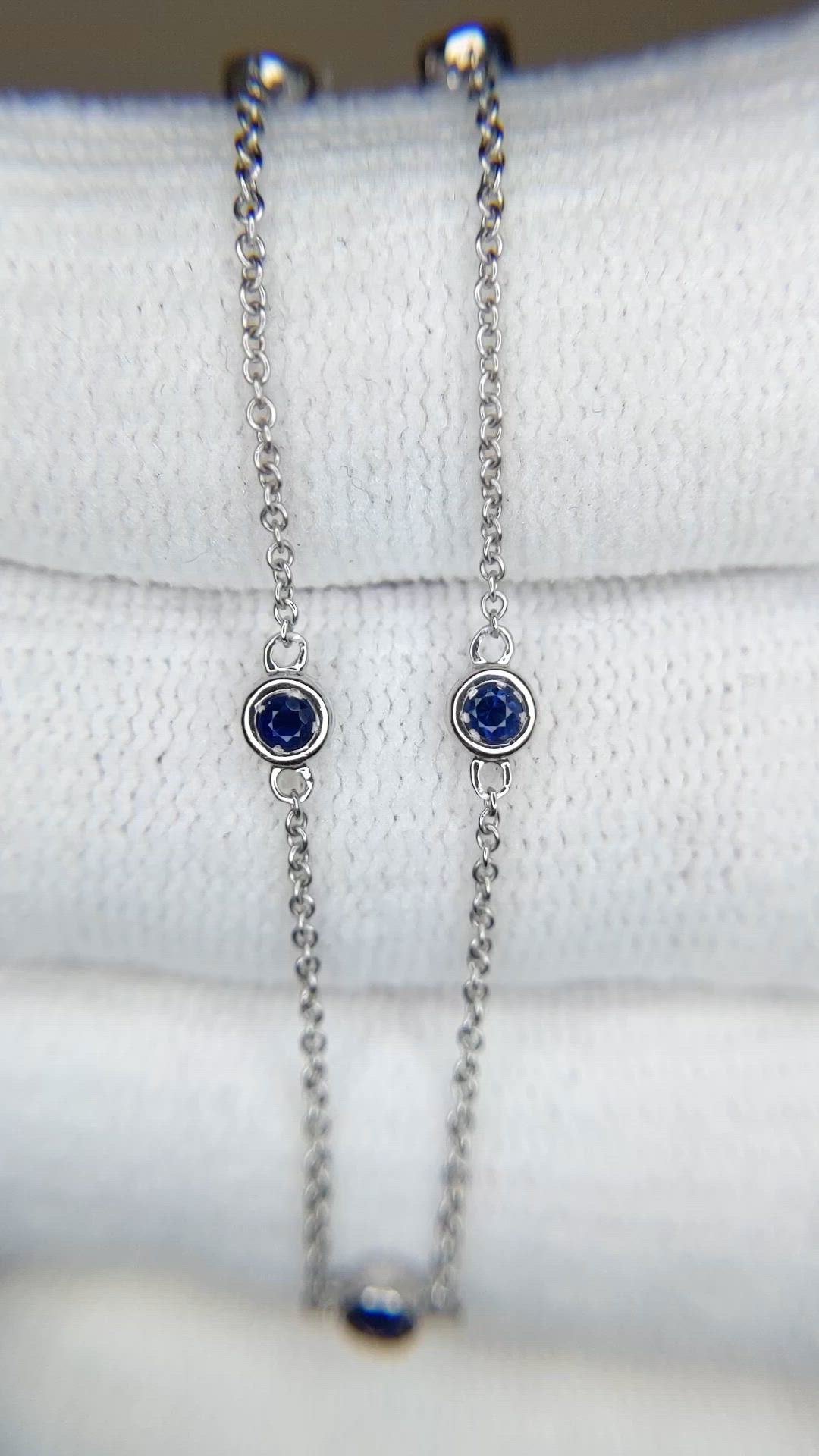 0.66 Ct. Blue Sapphire Bezel Necklace, 14K White Gold Size Video