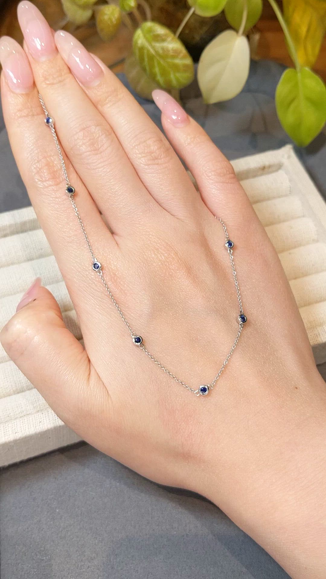 0.66 Ct. Blue Sapphire Bezel Necklace, 14K White Gold Size Video