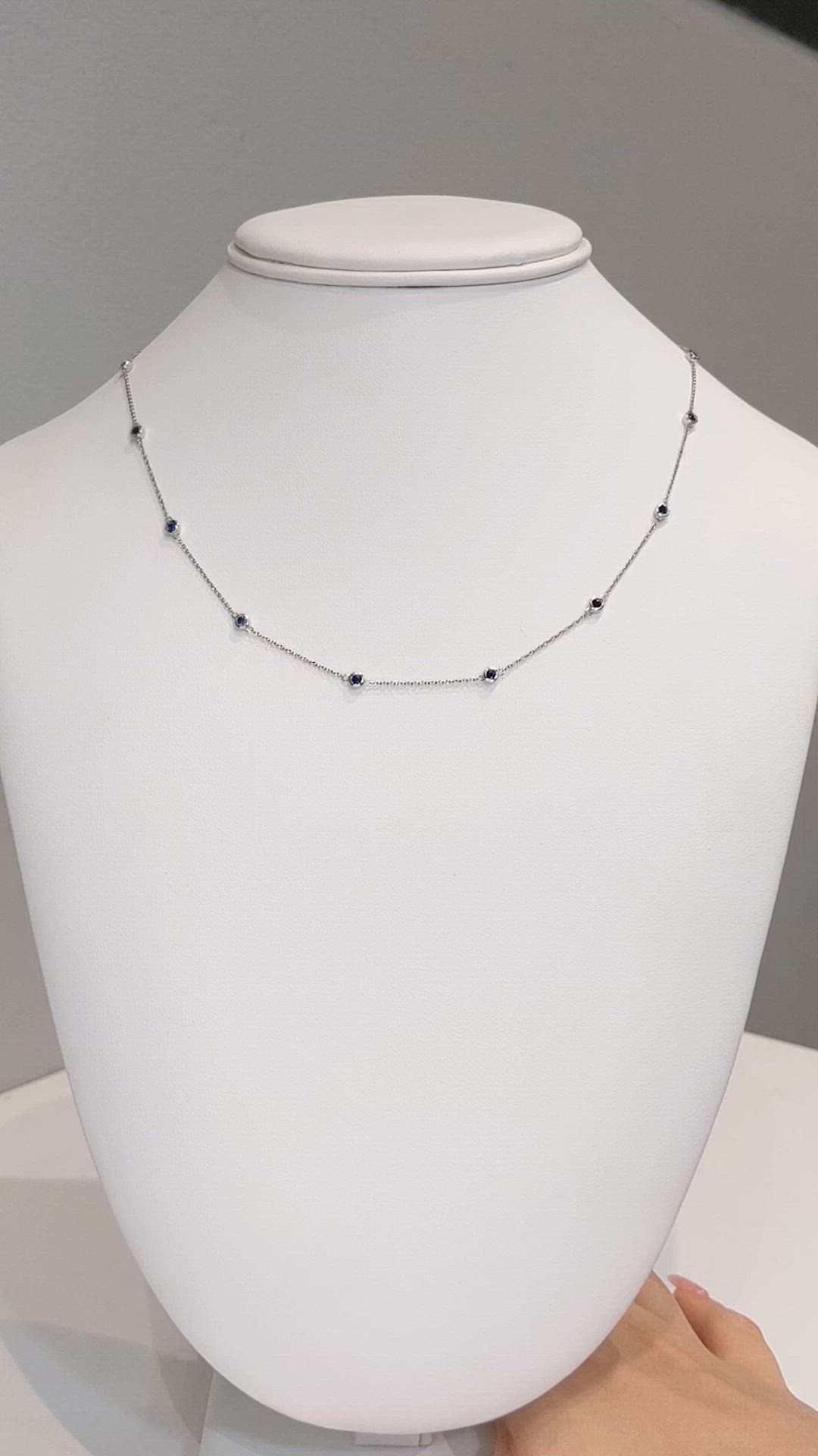 0.66 Ct. Blue Sapphire Bezel Necklace, 14K White Gold Size Video