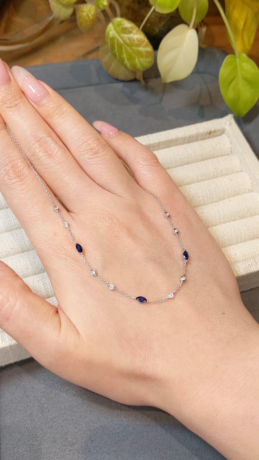 0.55 Ct. Blue Sapphire and Natural Diamond Bezel Necklace, 14K White Gold Size Video
