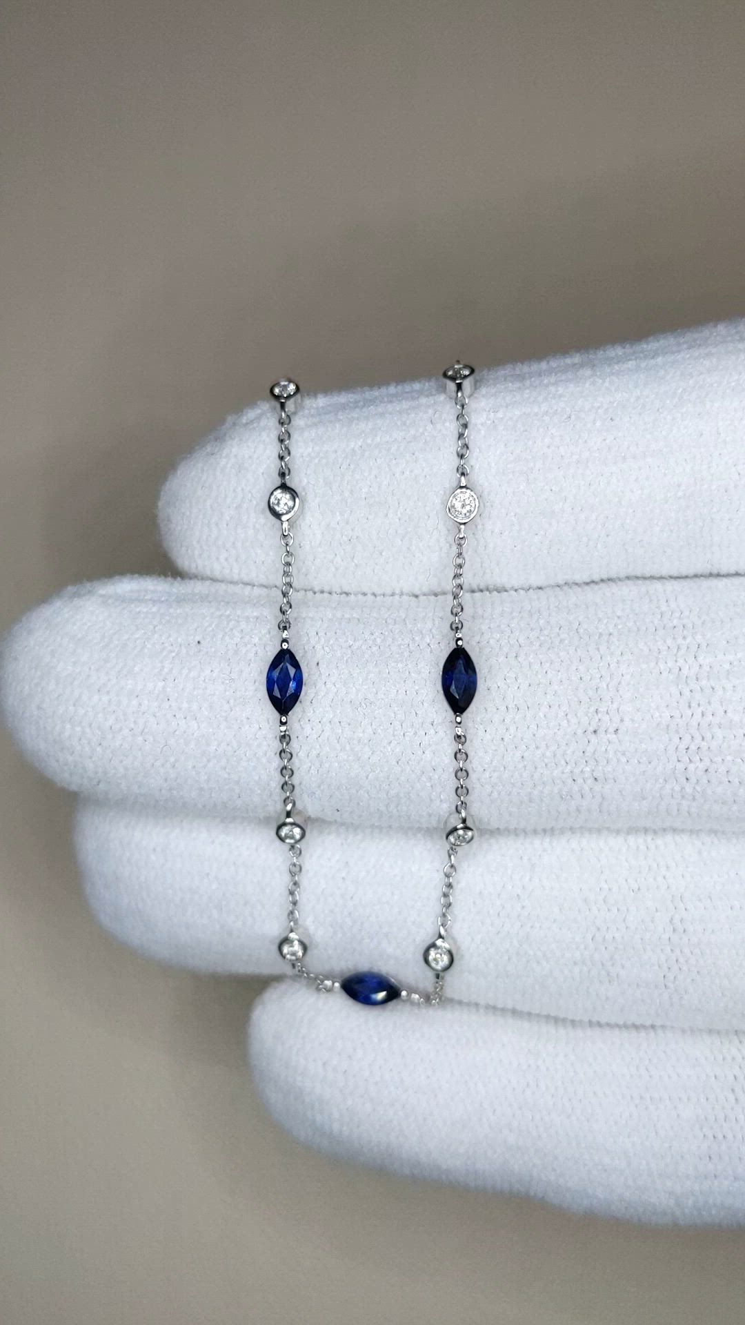 0.55 Ct. Blue Sapphire and Natural Diamond Bezel Necklace, 14K White Gold Size Video