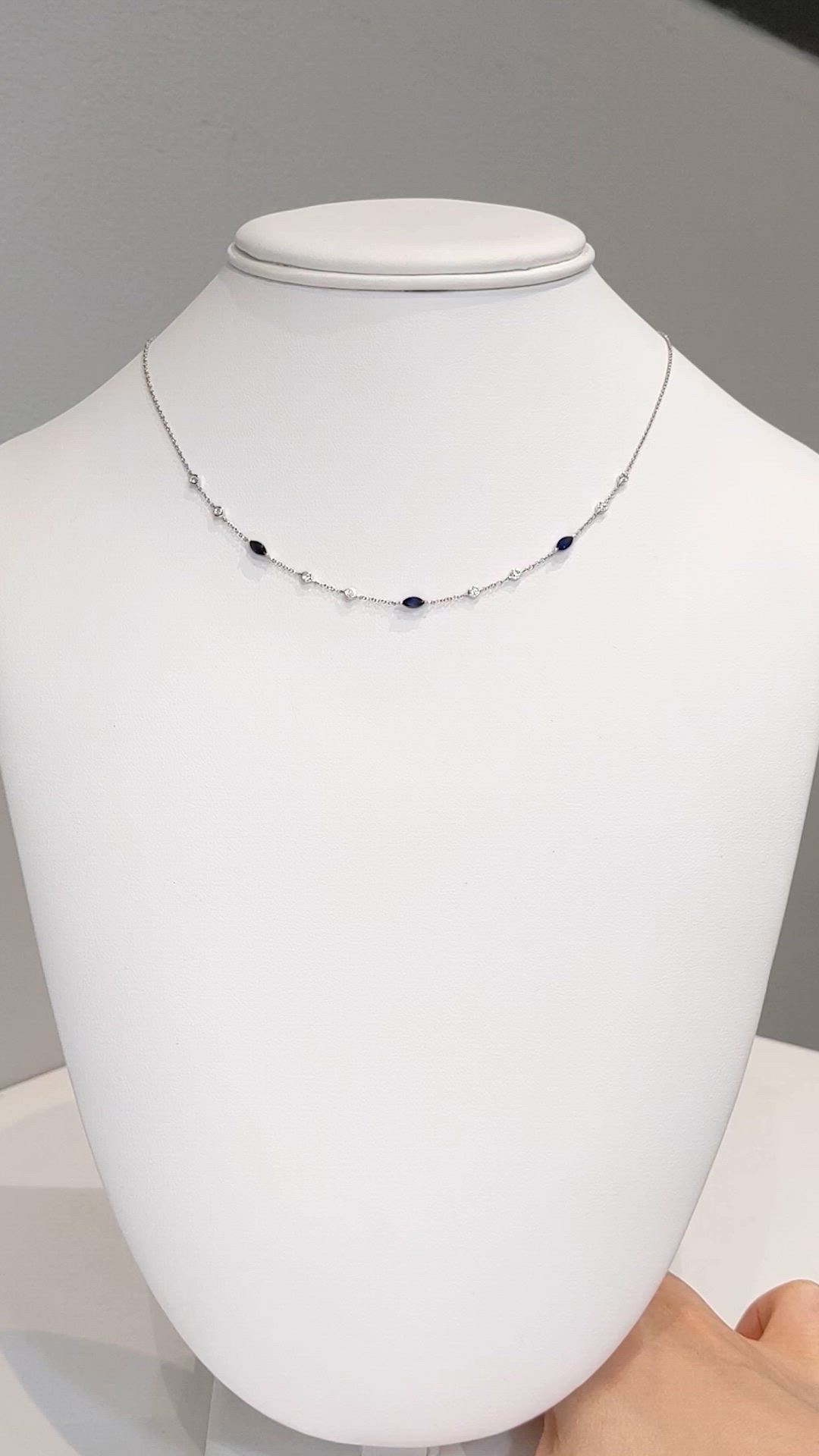 0.55 Ct. Blue Sapphire and Natural Diamond Bezel Necklace, 14K White Gold Size Video