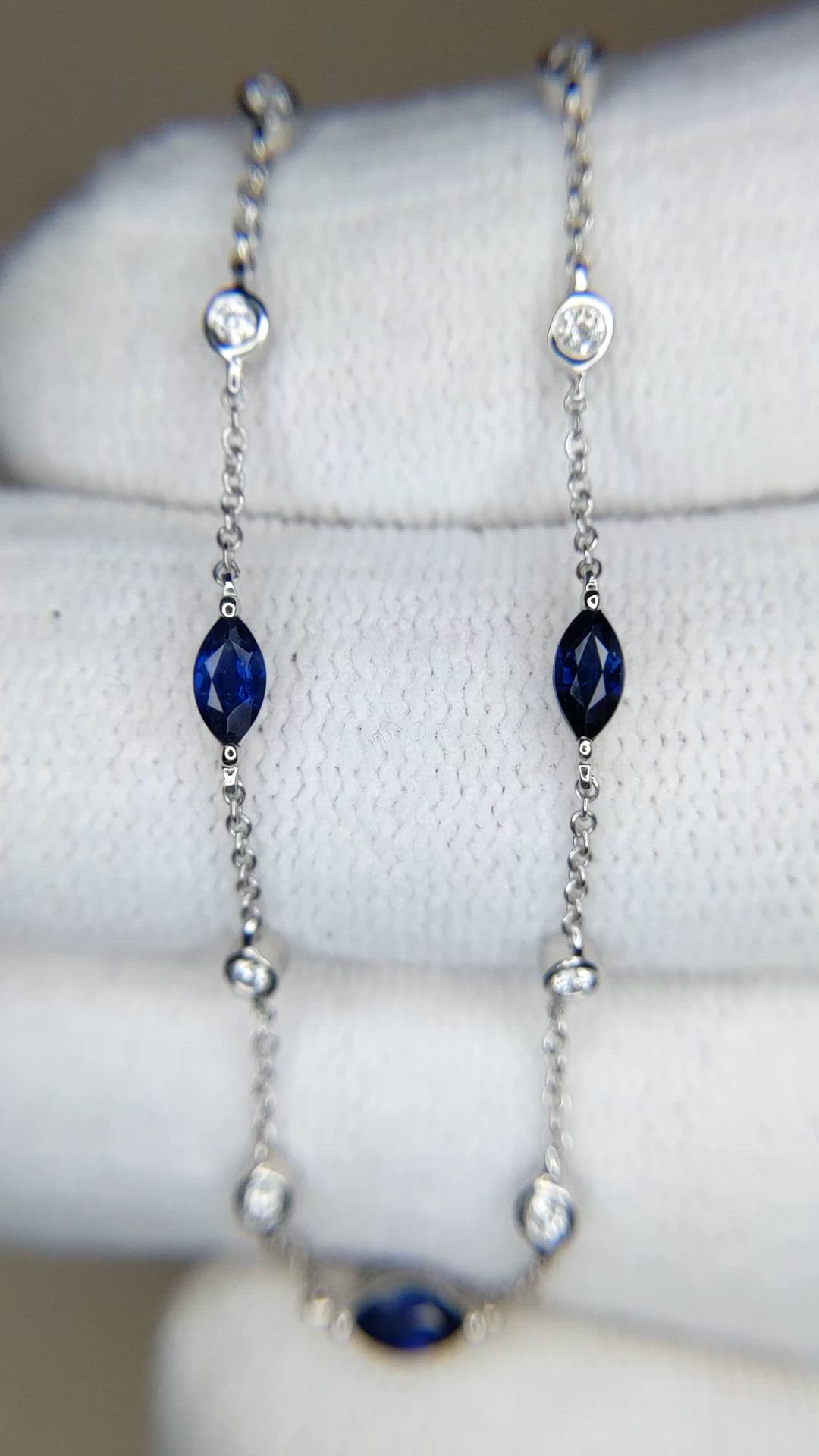 0.55 Ct. Blue Sapphire and Natural Diamond Bezel Necklace, 14K White Gold Size Video