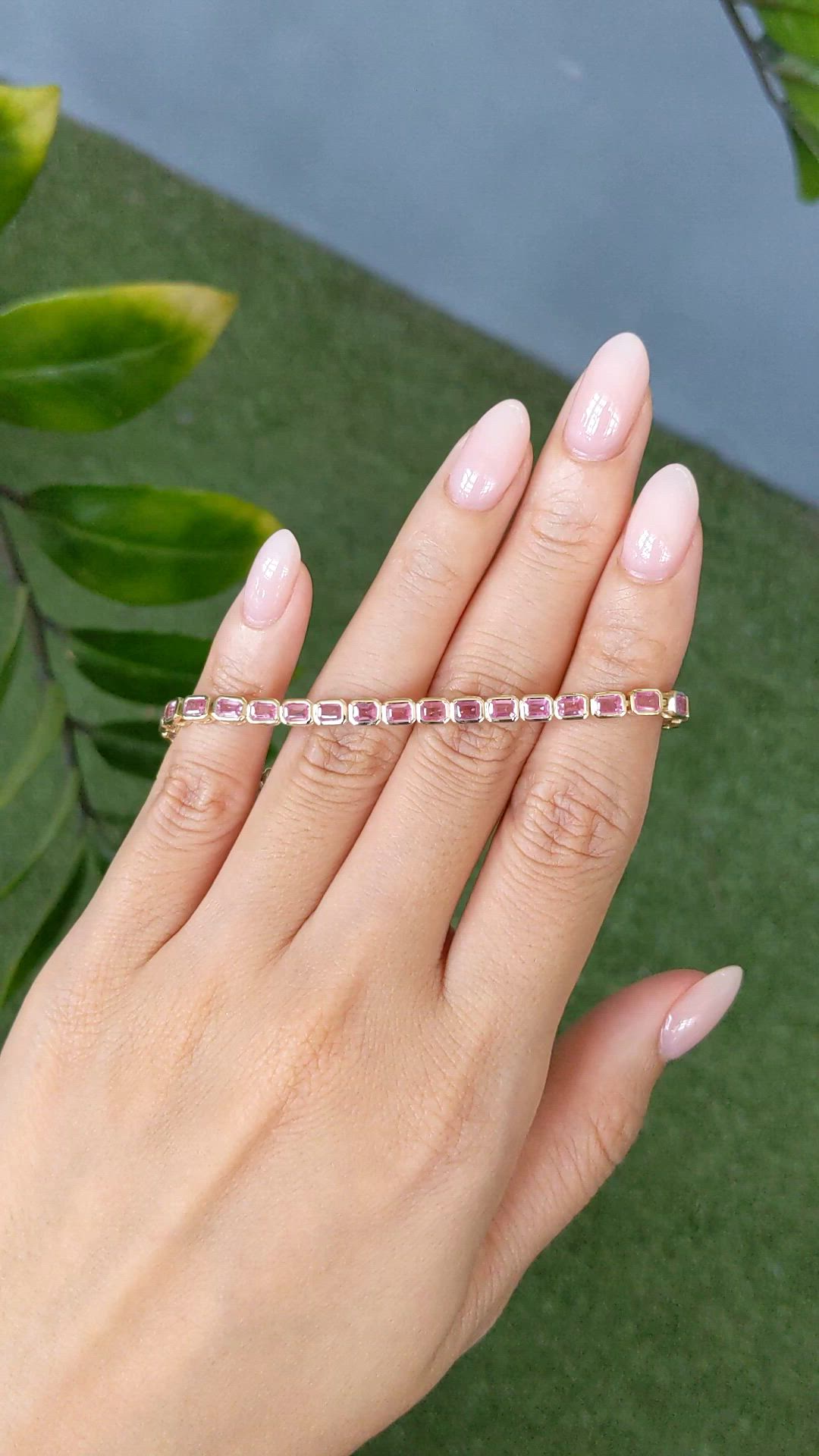 6.67 Ct.Tw.Total Carat Weight Pink Sapphire Tennis/Line Bracelet, 14K Yellow Gold Size Video
