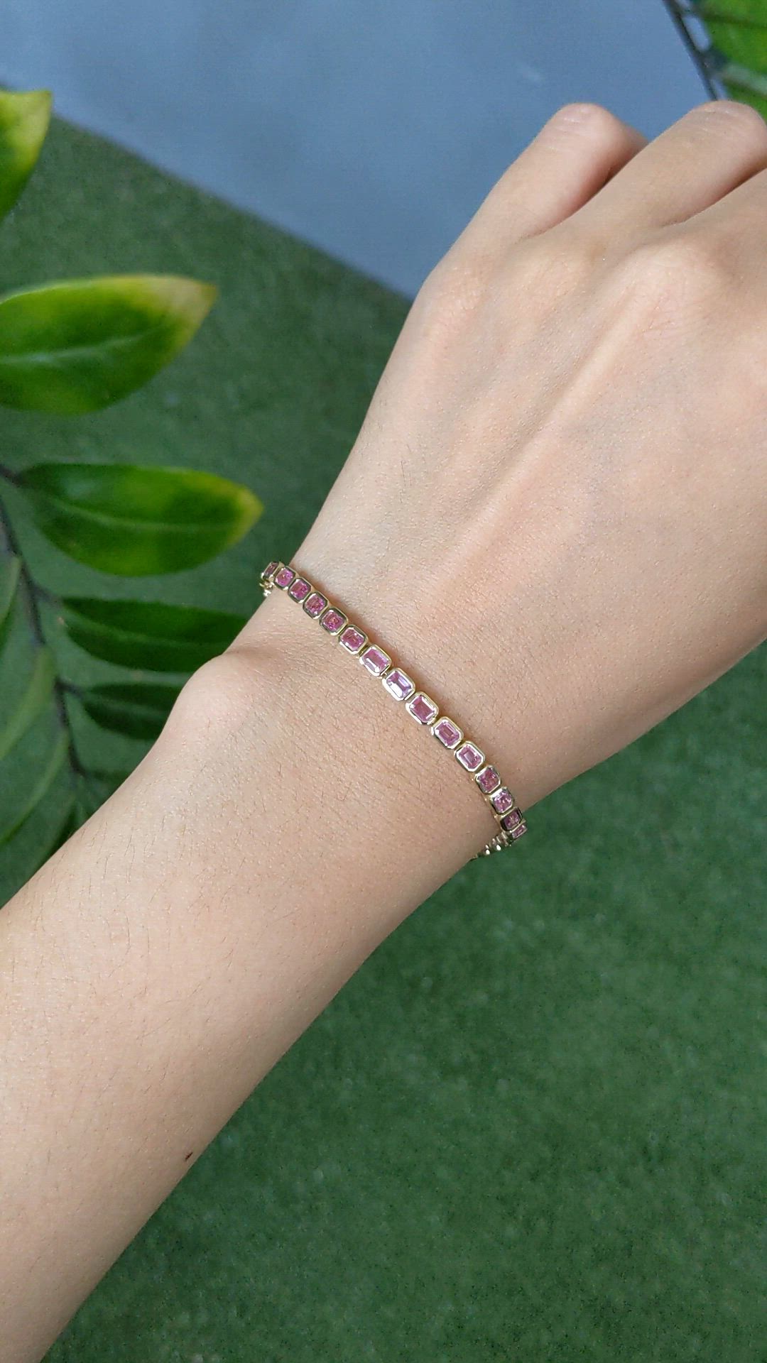 6.67 Ct.Tw.Total Carat Weight Pink Sapphire Tennis/Line Bracelet, 14K Yellow Gold Size Video