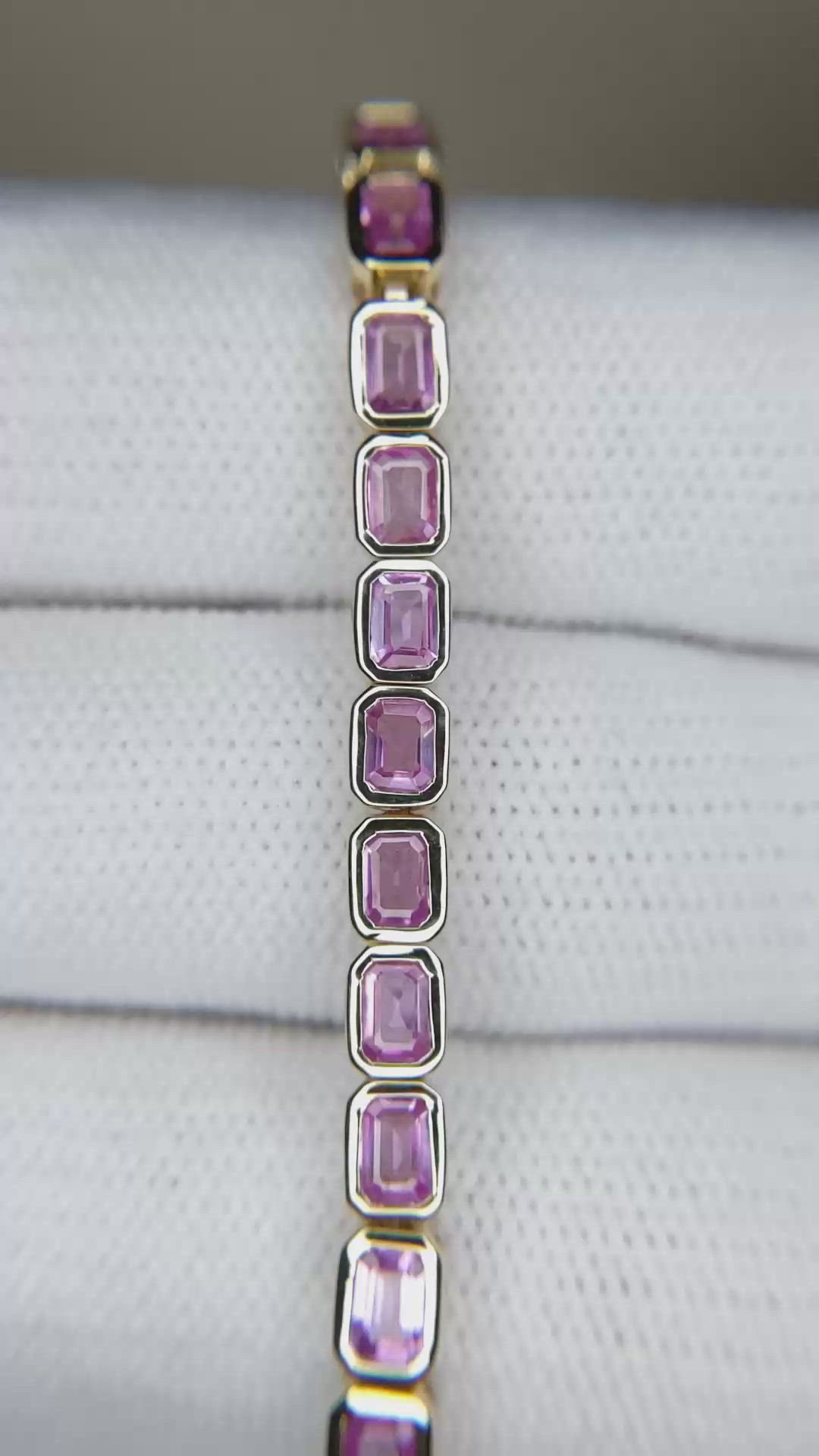 6.67 Ct.Tw.Total Carat Weight Pink Sapphire Tennis/Line Bracelet, 14K Yellow Gold Size Video