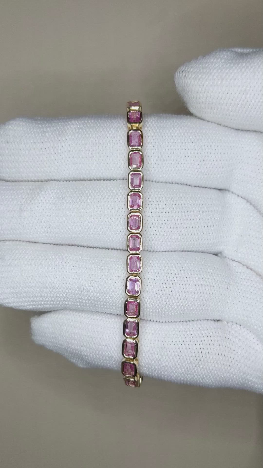 6.67 Ct.Tw.Total Carat Weight Pink Sapphire Tennis/Line Bracelet, 14K Yellow Gold Size Video