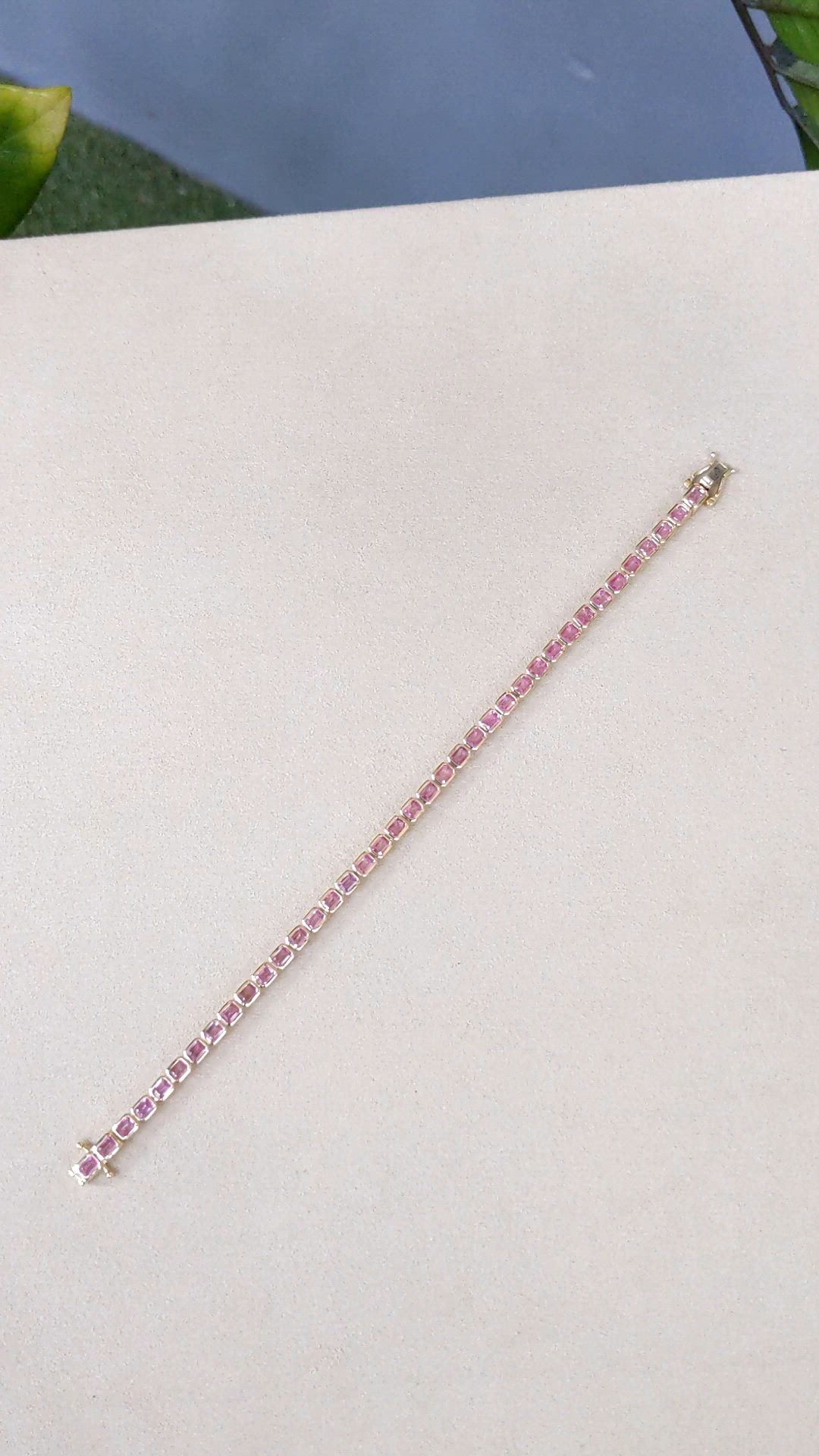 6.67 Ct.Tw.Total Carat Weight Pink Sapphire Tennis/Line Bracelet, 14K Yellow Gold Size Video
