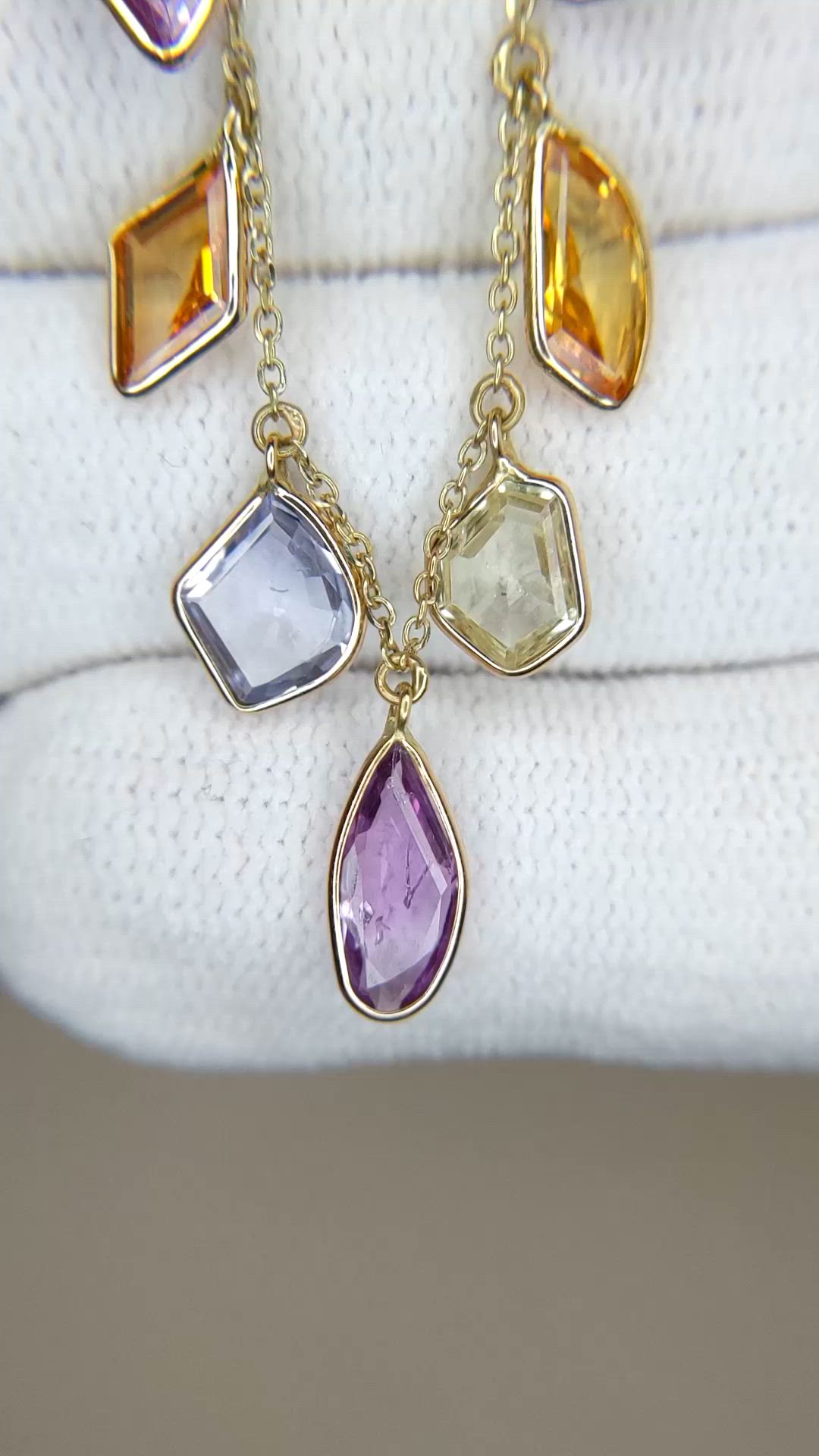 18.49 Ct. Multi Color Sapphire Bezel Necklace, 14K Yellow Gold Size Video