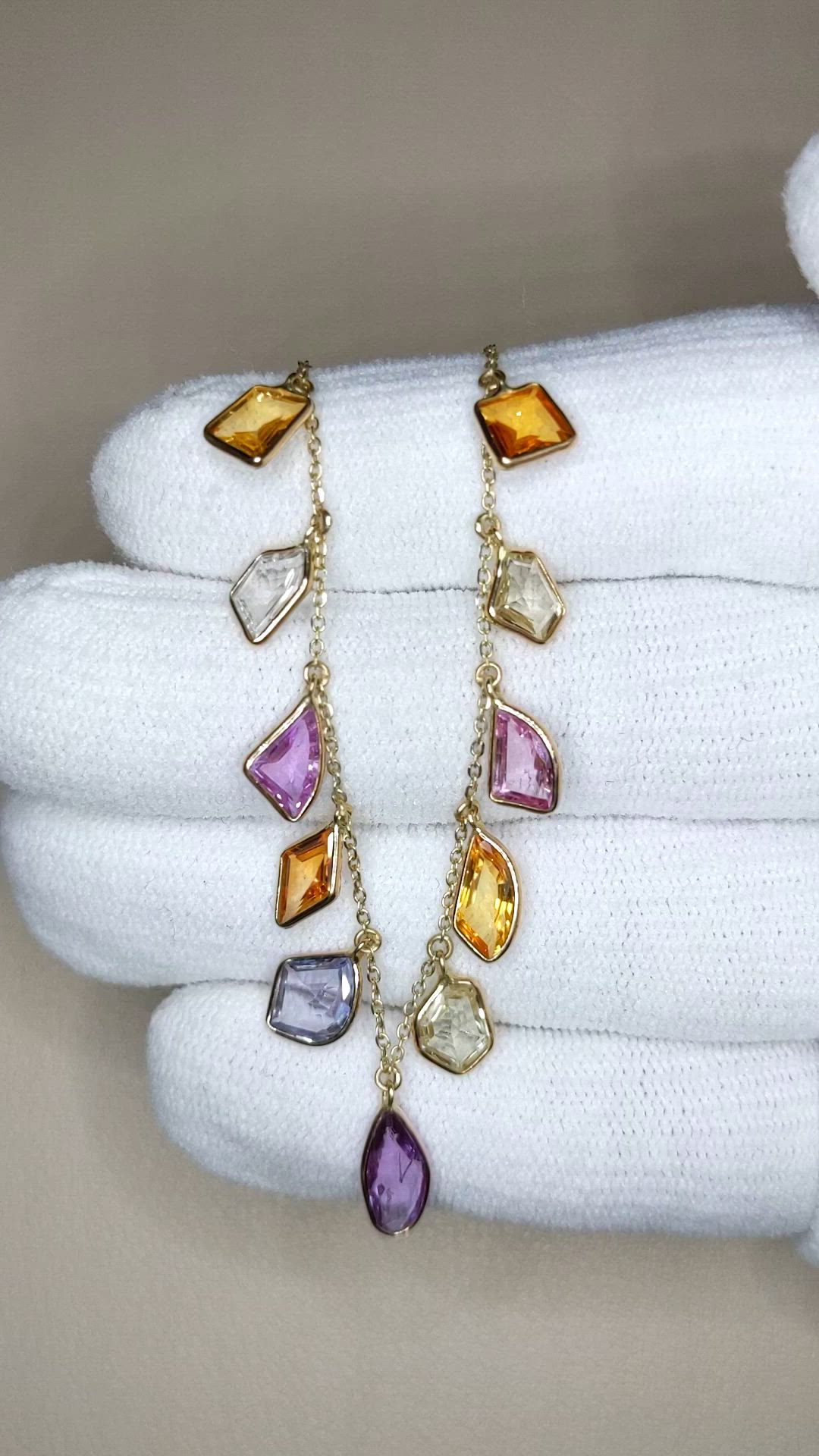 18.49 Ct. Multi Color Sapphire Bezel Necklace, 14K Yellow Gold Size Video