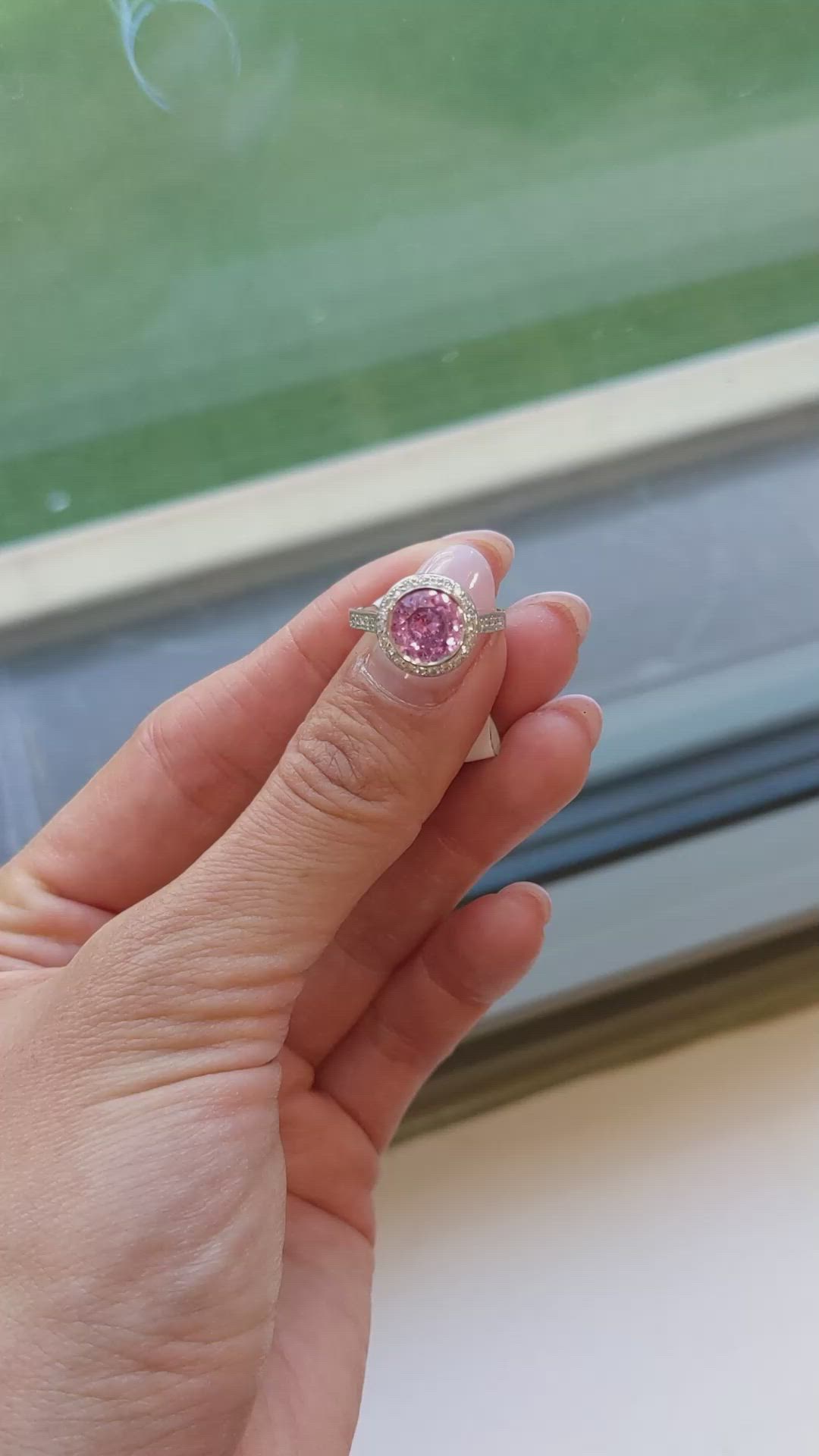 2.04 Ct. Pink Sapphire and Natural Diamond Pave Ring, Platinum 950 Size Video