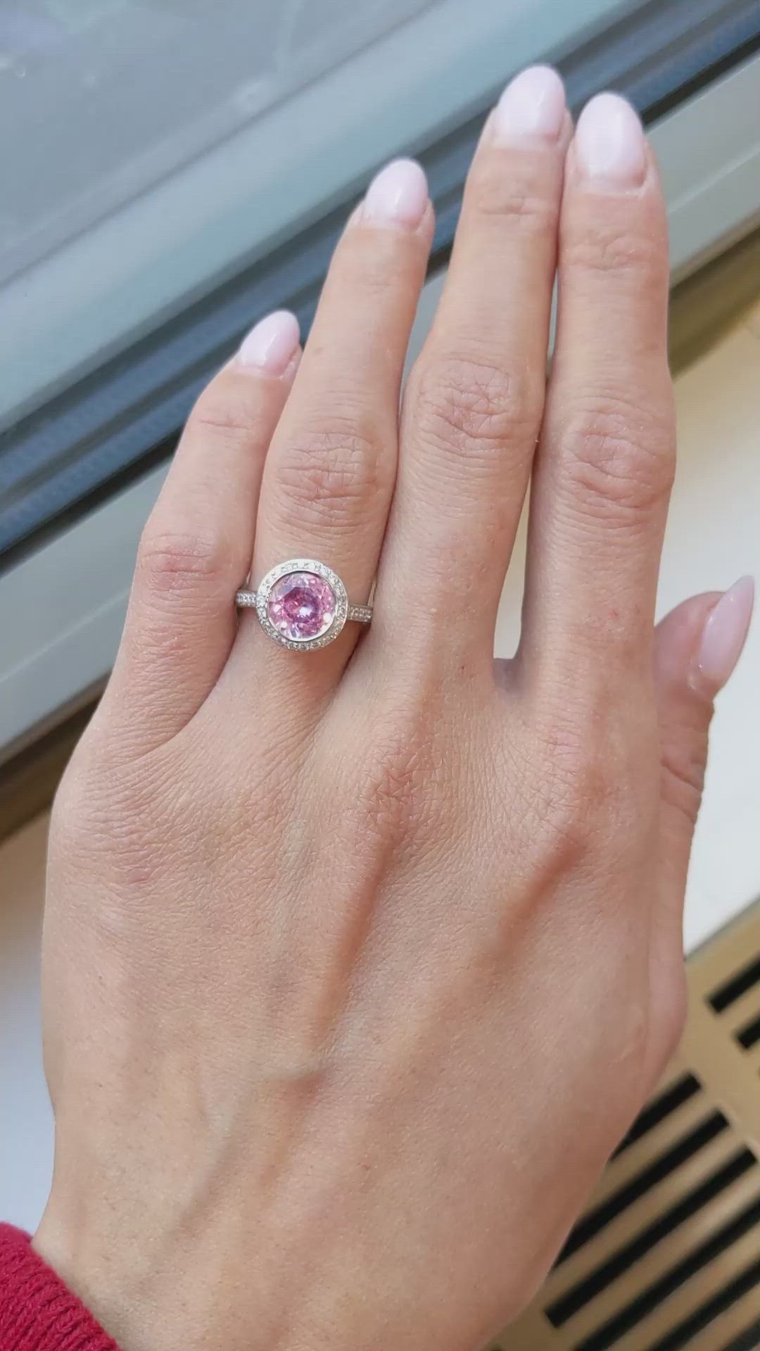 2.04 Ct. Pink Sapphire and Natural Diamond Pave Ring, Platinum 950 Size Video