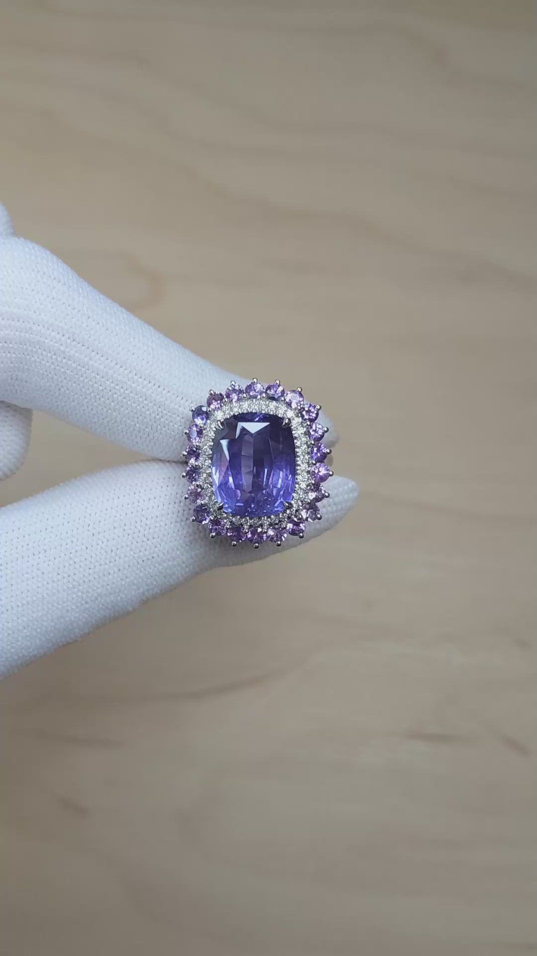 11.64 Ct. Mixed Sapphire and Natural Diamond Pave Ring, Platinum 950 Size Video