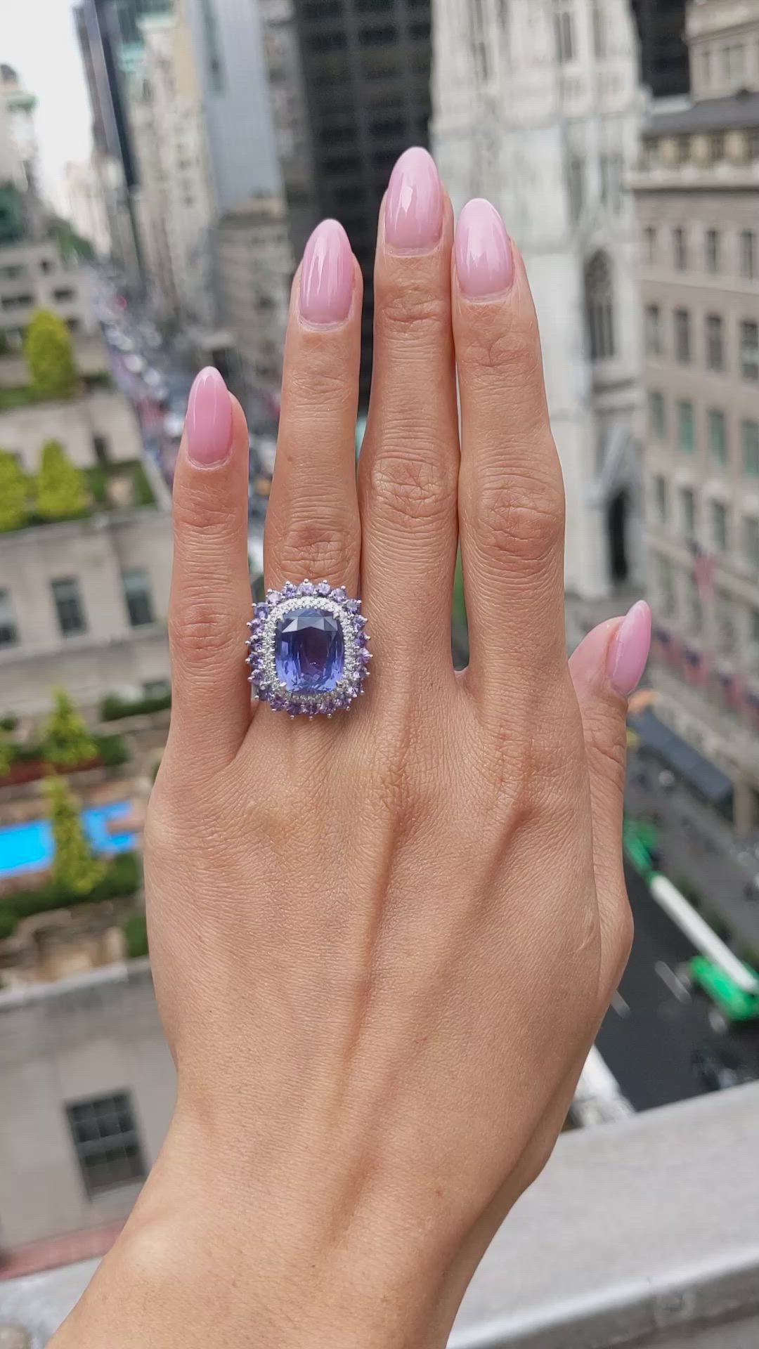 11.64 Ct. Mixed Sapphire and Natural Diamond Pave Ring, Platinum 950 Size Video